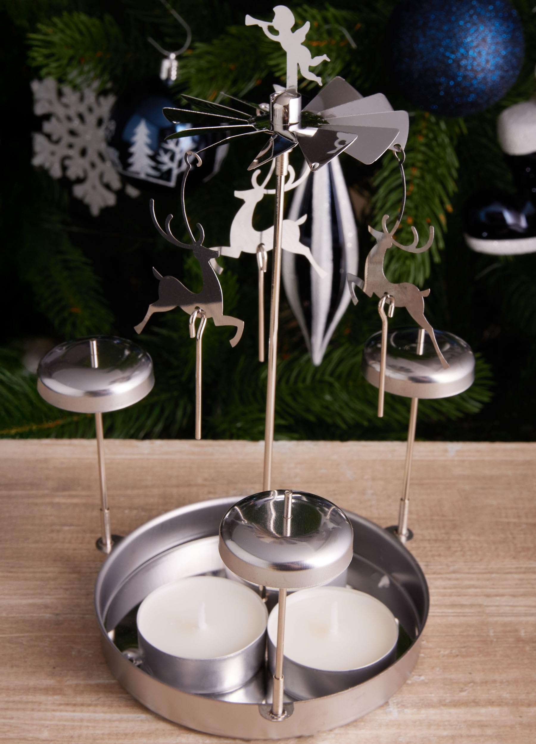 Roterende kaarsenhouders draaiende theelichthouder carrousel zilveren rendier aromakandelaars met verzilverde kerstdecoratie voor thuis, spa, cadeau voor moeder vrouw verjaardag - 15,8 cm lang Roterende kaarsenhouders draaiende theelichthouder carrousel zilveren rendier aromakandelaars met verzilverde kerstdecoratie voor thuis, spa, cadeau voor moeder vrouw verjaardag - 15,8 cm lang