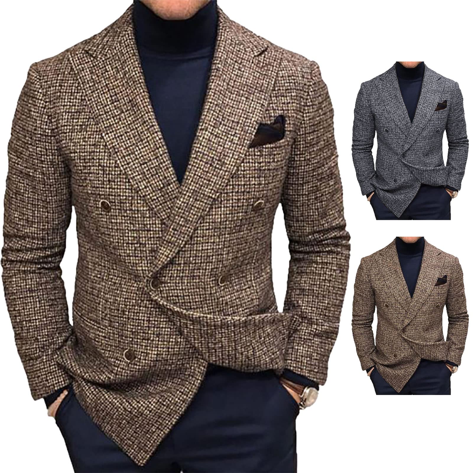 Men Long Sleeve Coat, Slim Fit Men Suit Jacket Lapel Collar Gentlemanly for Business for Wedding (L) Brown-image-41