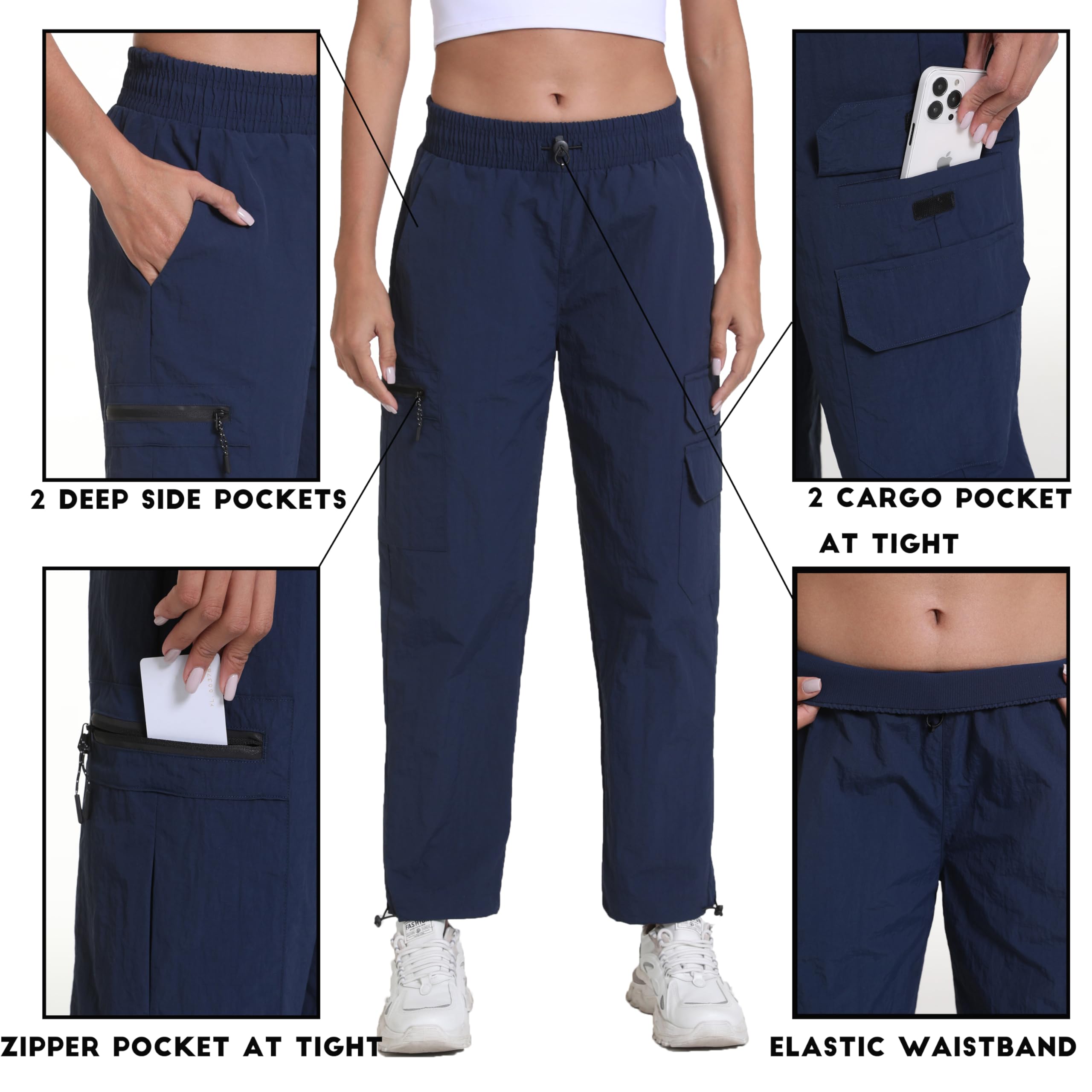 Womens Hiking Pants Water Resistant - Cargo Joggers for Women with Pockets Lightweight Quick Dry Travel Camping Pants(Dark Blue, Medium)