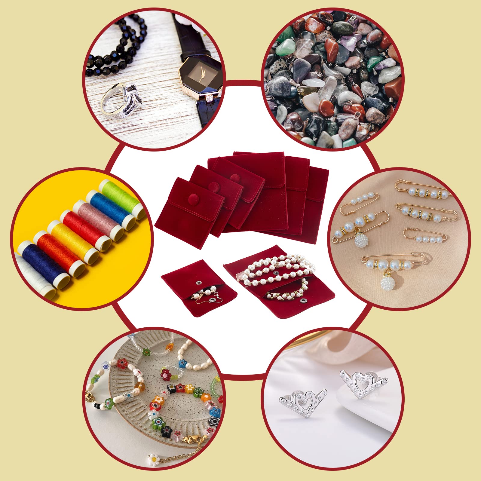 8 Sacchetti Portagioielli In Velluto Rosso Scuro 7x7 Cm Con Chiusura A Pressione - Ideali Per Anelli, Orecchini E Bracciali