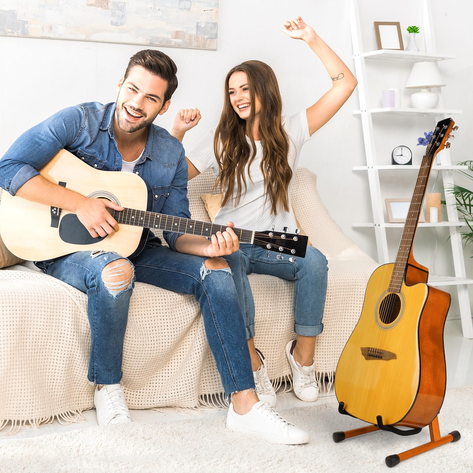 Support de guitare acoustique avec mousse rembourrée, support de guitare électrique classique, support pliable en A, compatible avec mandoline, basse, banjo, ukulélé (palissandre)