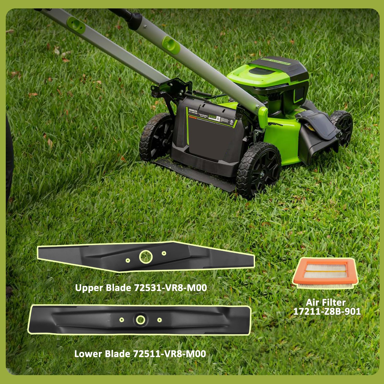 Cuchillas de cortacésped 72511-VR8-M00A con filtro de aire 17211-Z8B-901, cuchillas de repuesto para cortacésped HRN 216 y HRN216, compatibles con cuchillas de cortacésped de 21 pulgadas 72511-VR8-M00