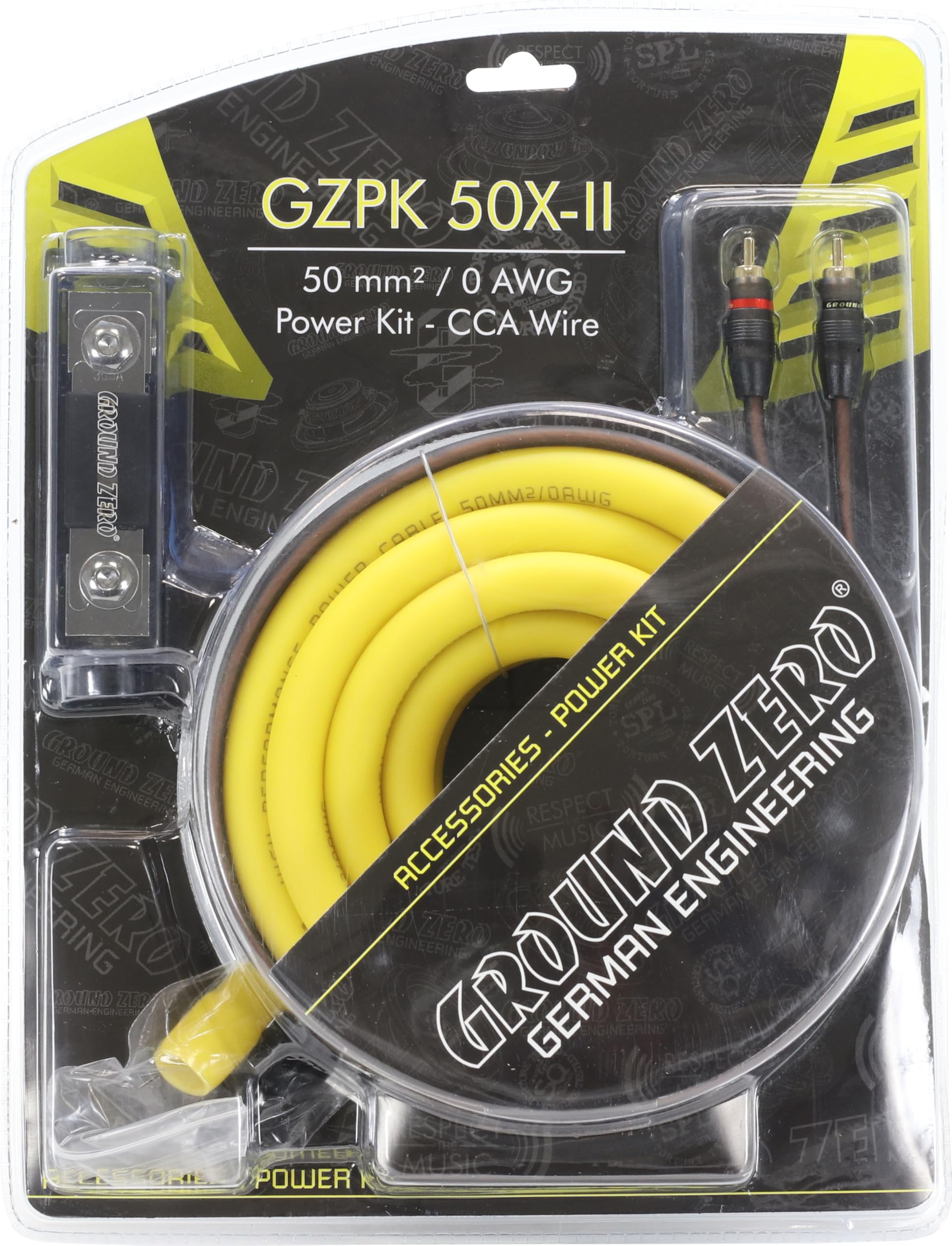 Kit Cavi GZPK 50X-II Ground Zero per installazione amplificatore con rca 5 mt Cavo alimentazione 0 awg Ø 50 mm² 50mm e portafusibile