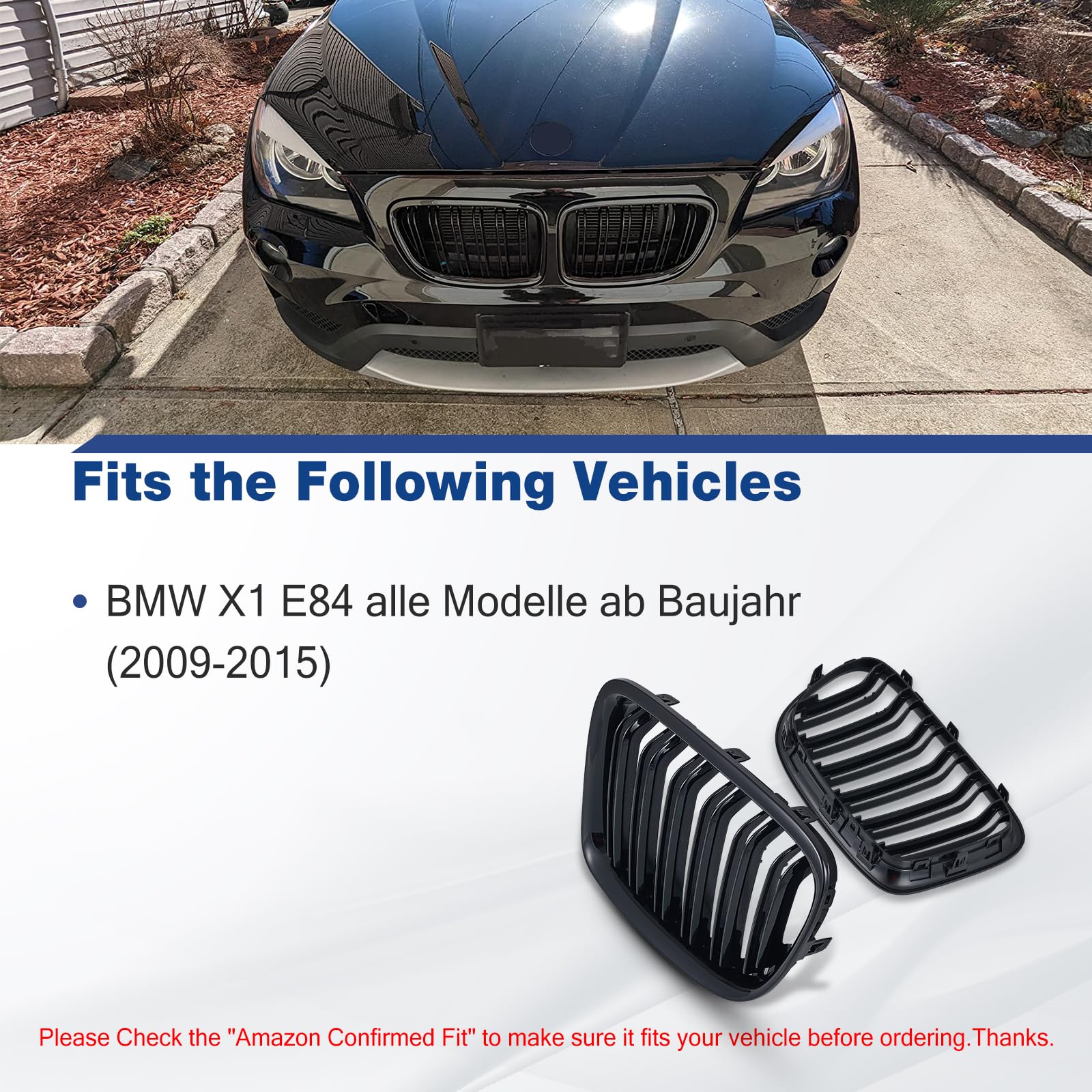 Adatto per BMW X1 E84 Sport 2009-2015 Doppio Ponte Anteriore Rene Griglia Nera Lucida Anteriore Doppia Griglia Sinistra Destra