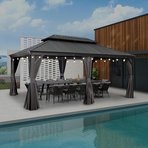 Miniatura 34 de PURPLE LEAF Gazebo grande para exteriores de 12 x 24 pies con acero galvanizado y luz para césped y jardín, glorieta permanente de techo duro, color