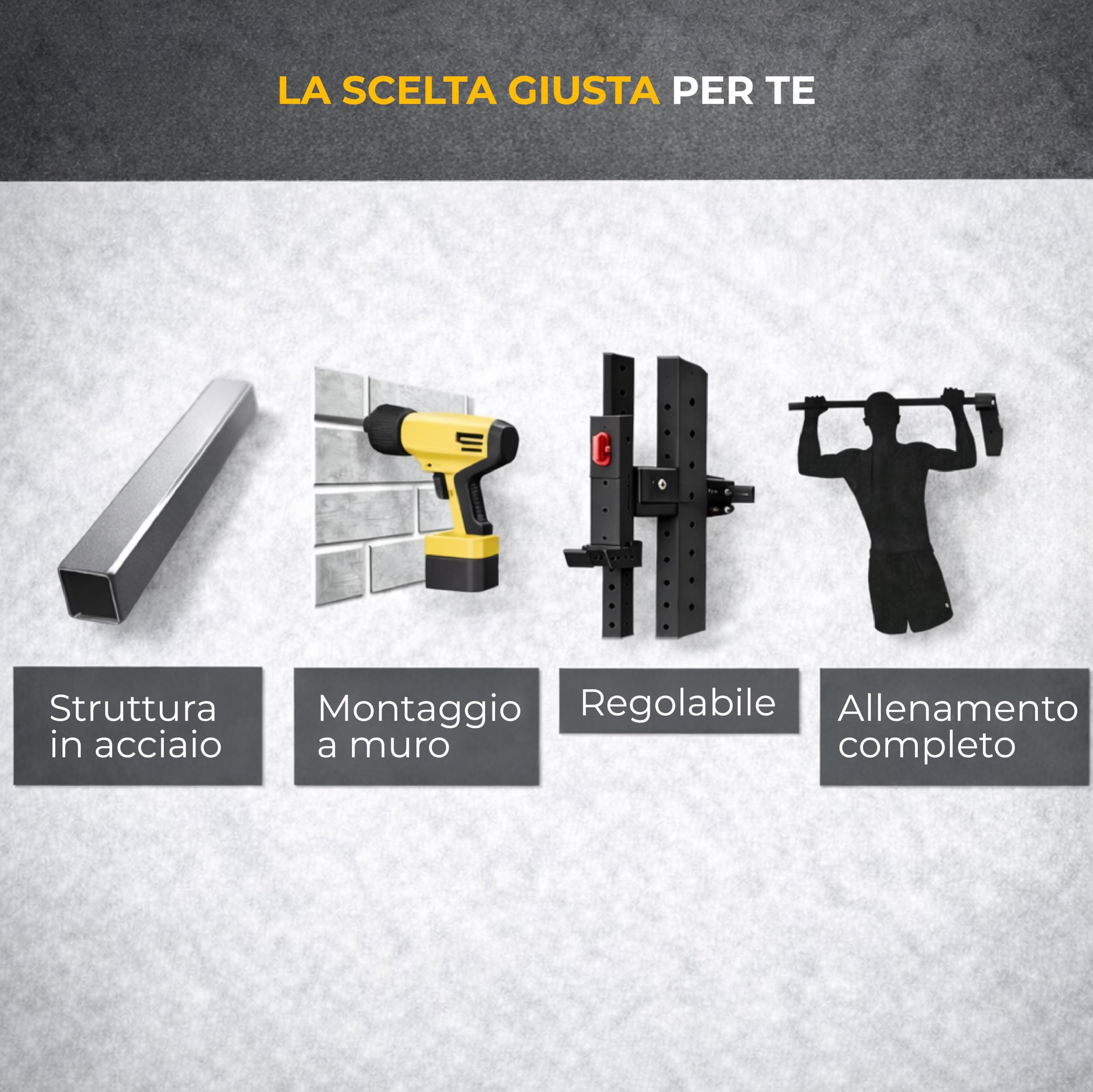 Power Rack da Muro per Allenamento con Bilanciere – Struttura in Acciaio Regolabile – Ideale per Squat, Panca e Allenamento Funzionale