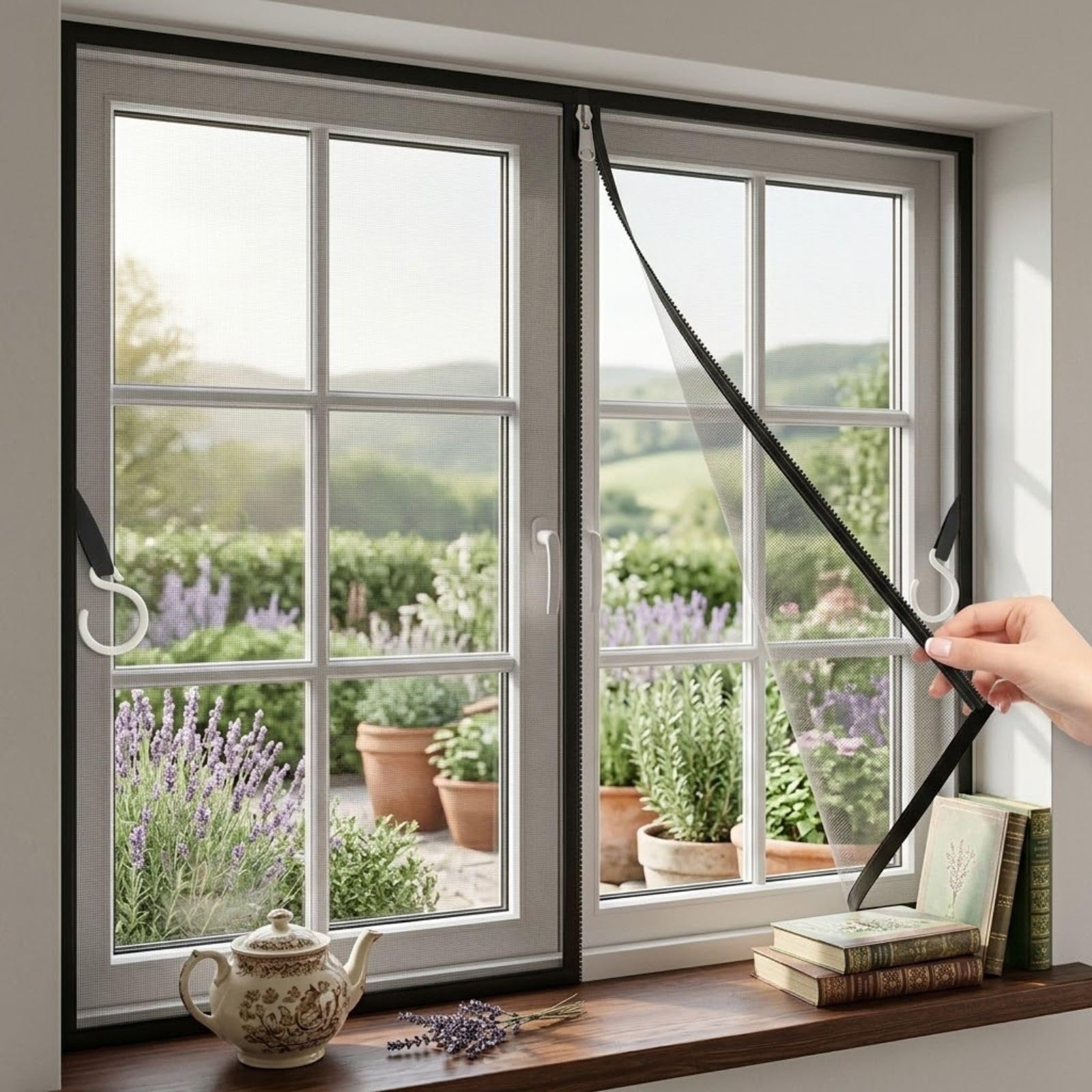 Figpmwld Black Self-Adhesive Window Screen, Zipper Opening, Hook And Loop, Multicolor, Multiple Sizes(,65X120cm)