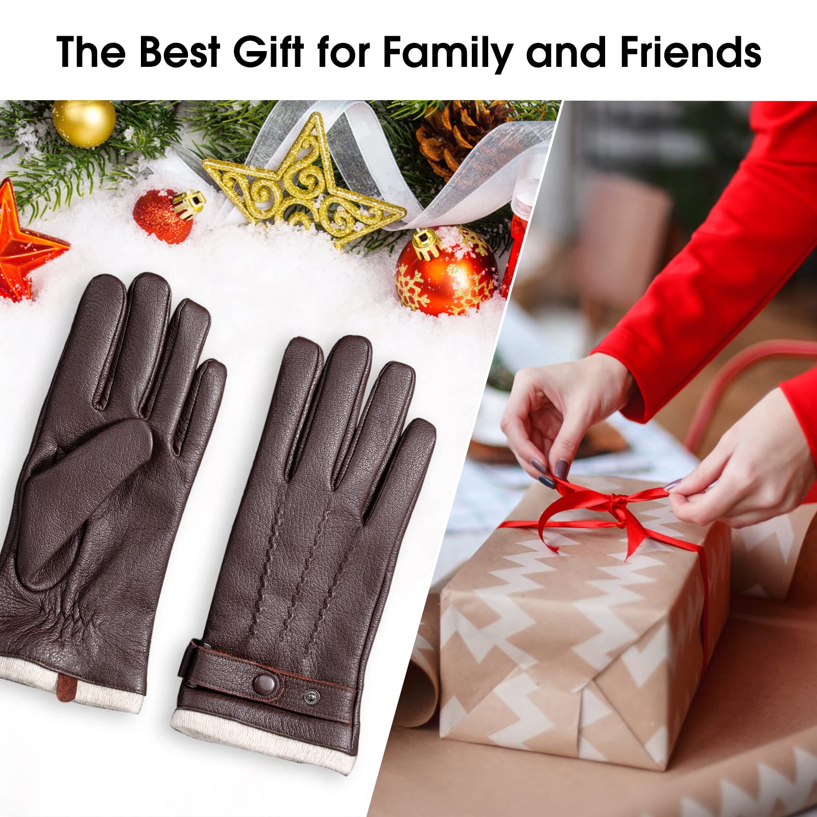 Acdyion Guantes de invierno para hombre, de piel, para pantalla táctil, informales, para exteriores, con forro térmico suave y cálido para vestido, conducción