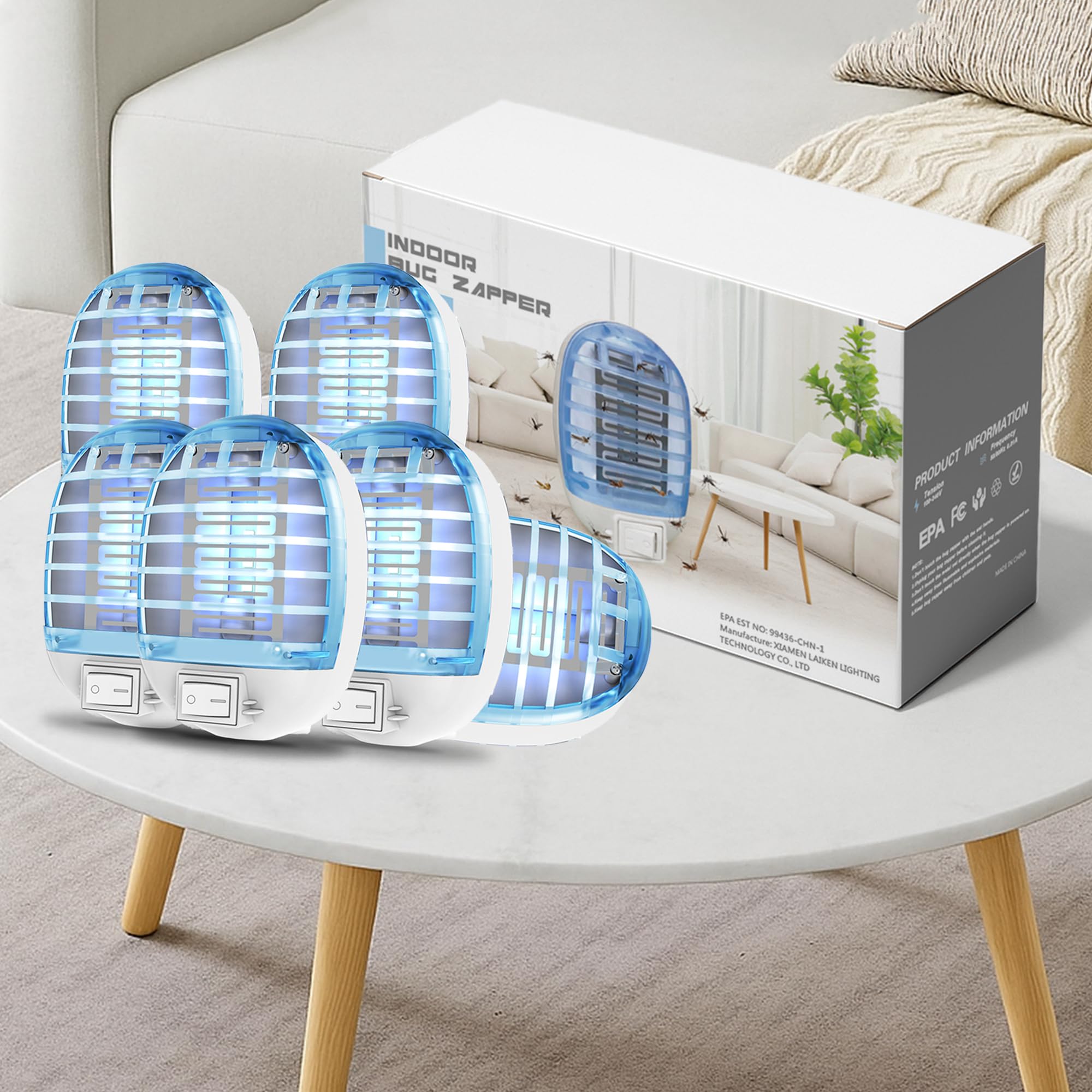 Insetticida per interni, trappola elettronica per zanzare, con luci blu, per soggiorno, casa, cucina, camera da letto, cameretta dei bambini, ufficio (confezione da 6)