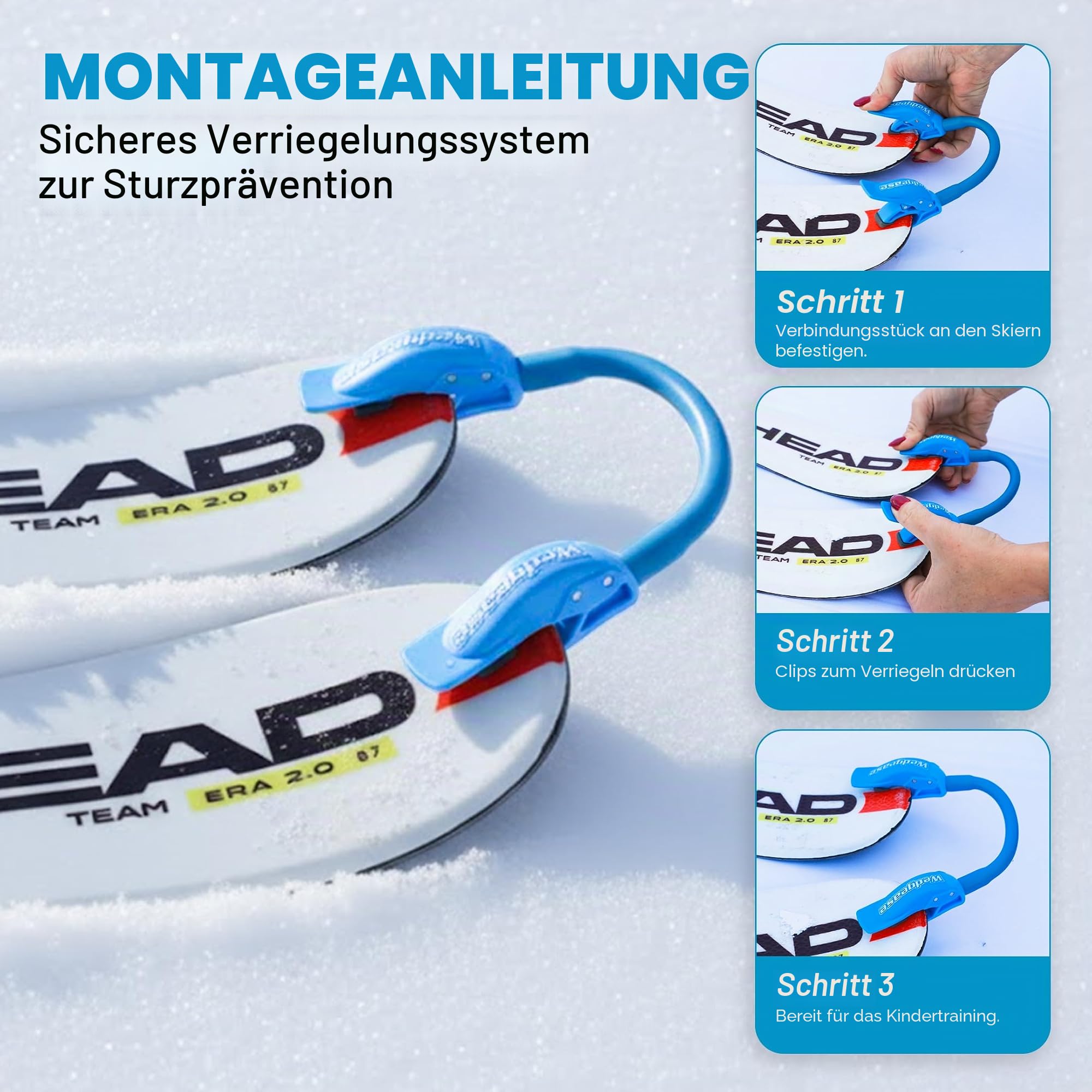 Wedgease - Ski Tip Connector - Teach Kids to Ski - Ski Trainer by Launch Pad