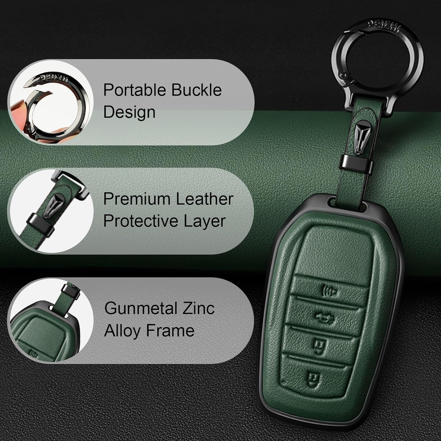 OLLEN Metal Key Fob Cover, Fit for Toyota 2022 2023 2024 2025 2026, Full Protection Key Case with Zinc Alloy Frame and Keyring, Green