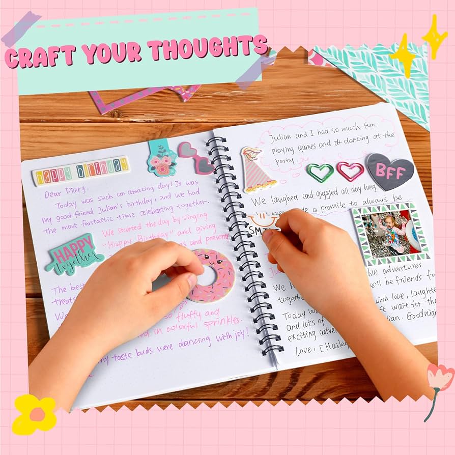 Goldge Kit Journal Créatif 109 Pièces – Carnets, Stickers, Tampons – Pour Filles 8-12 Ans – Scrapbooking