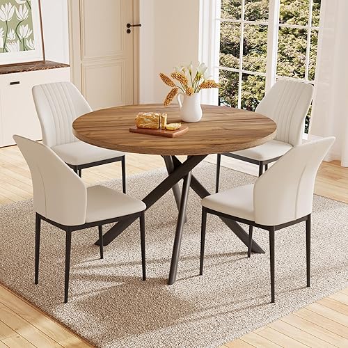 Miniatura 25 de Juego de mesa de comedor redonda de 45.3 pulgadas para 4, juego de café pequeño moderno de mediados de siglo para comedor, cocina, apartamento (mesa