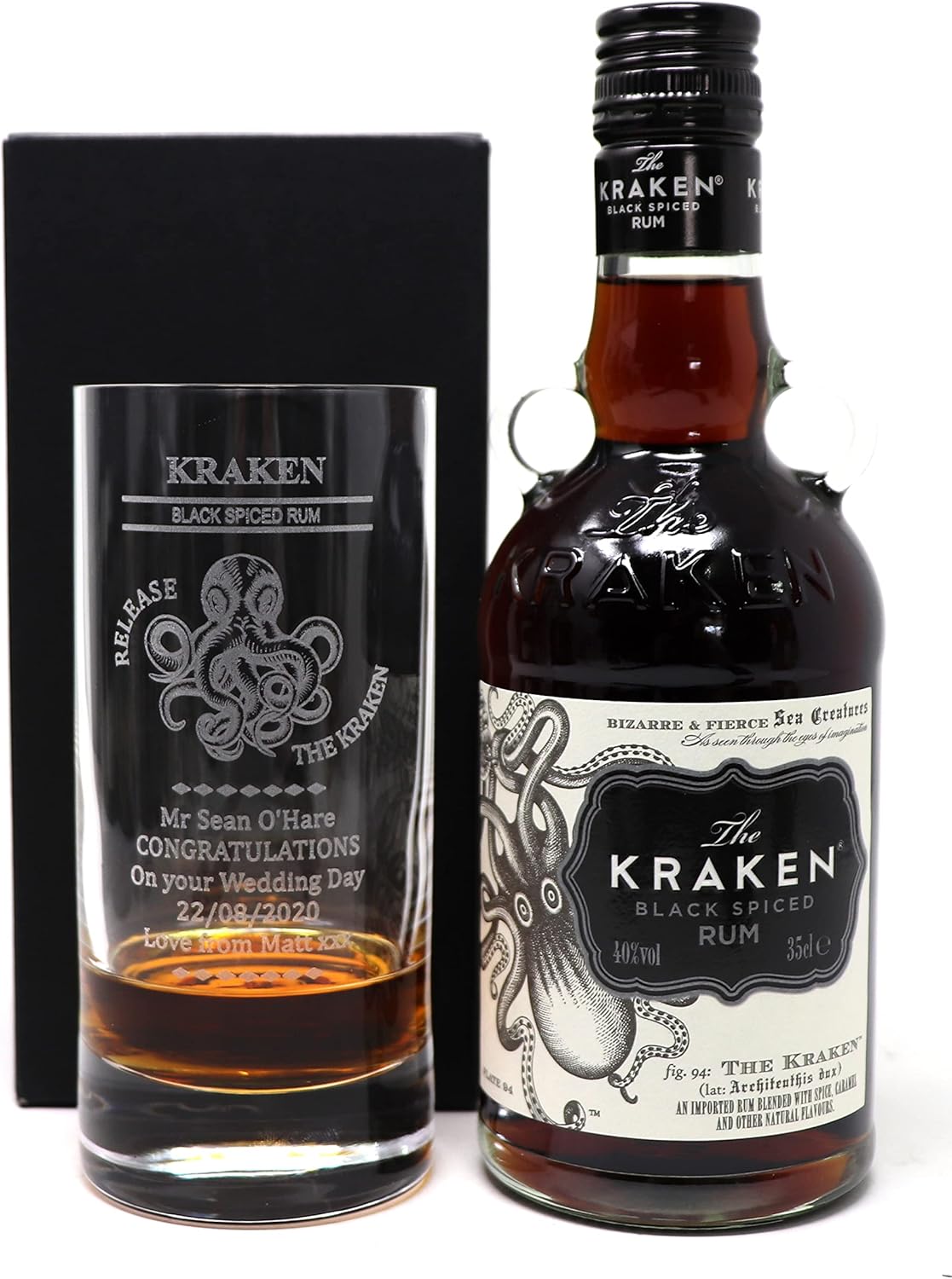Personalised Engraved Premium Highball Glass & 35cl Bottle Kraken