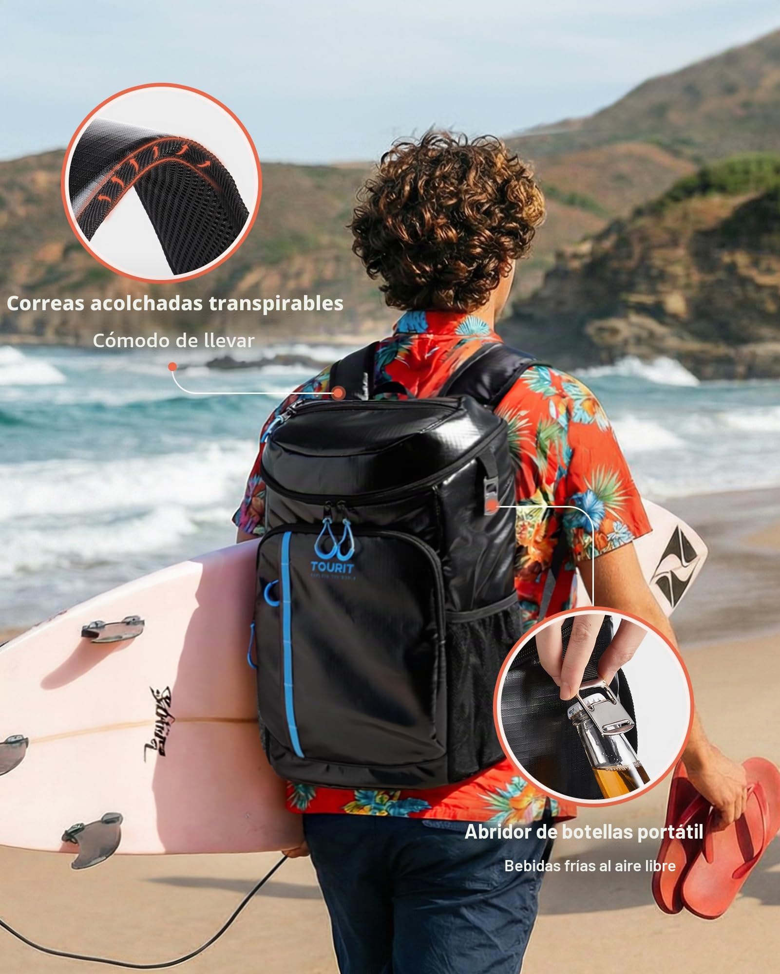 TOURIT Mochila de refrigeración de 28 l con abridor de botellas, capacidad para 30 latas, color negro