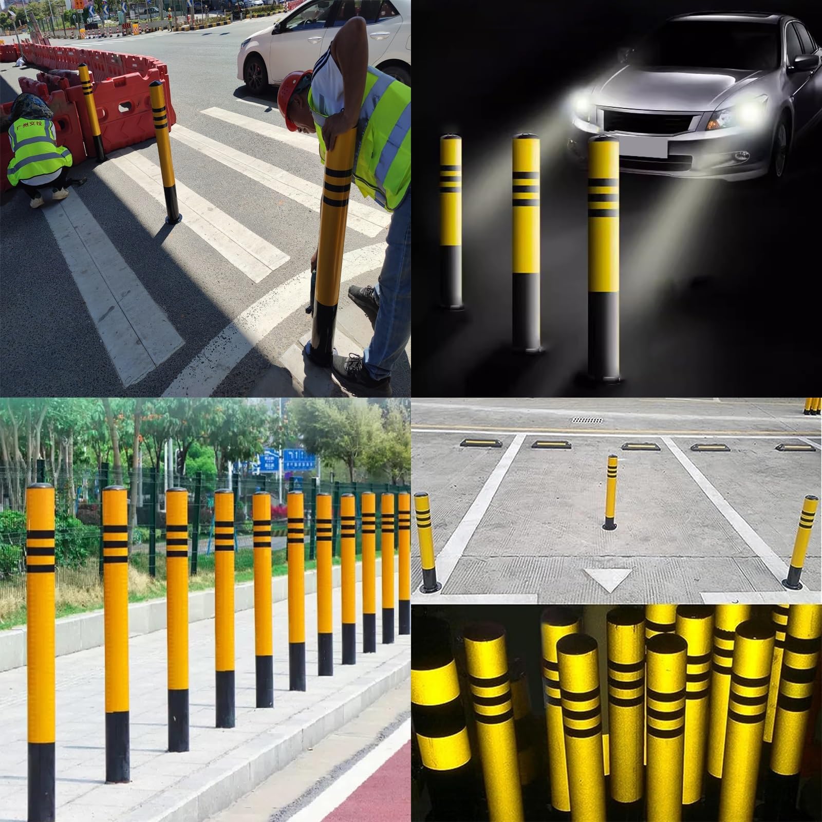 Conos De Tráfico, Barreras De Seguridad, Postes Delimitadores De Hierro, Poste Delimitador Amarillo con Base, Barrera De Seguridad para Estacionamientos En Áreas De,H60cm 1pc