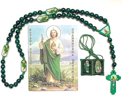 La Novena Triduo a San Judas Tadeo con Rosario de Madera Escapulario de San Judas Juego de 3 piezas de libro de oraciones de madera con rosario,