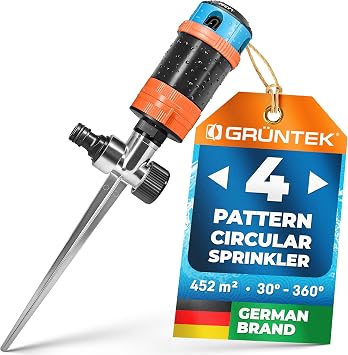 GR NTEK Circular Sprinkler on metal spike. Sector sprinkler lawn sprinkler settings 30  - 360   for large surfaces and optimal garden irrigation. Covers up to 452 m .