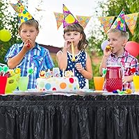 Vista 6 de Tegeme 8 faldas de mesa de plástico negro para mesas rectangulares, 14 x 29 pulgadas, faldón de mesa desechable con volantes con tira adhesiva