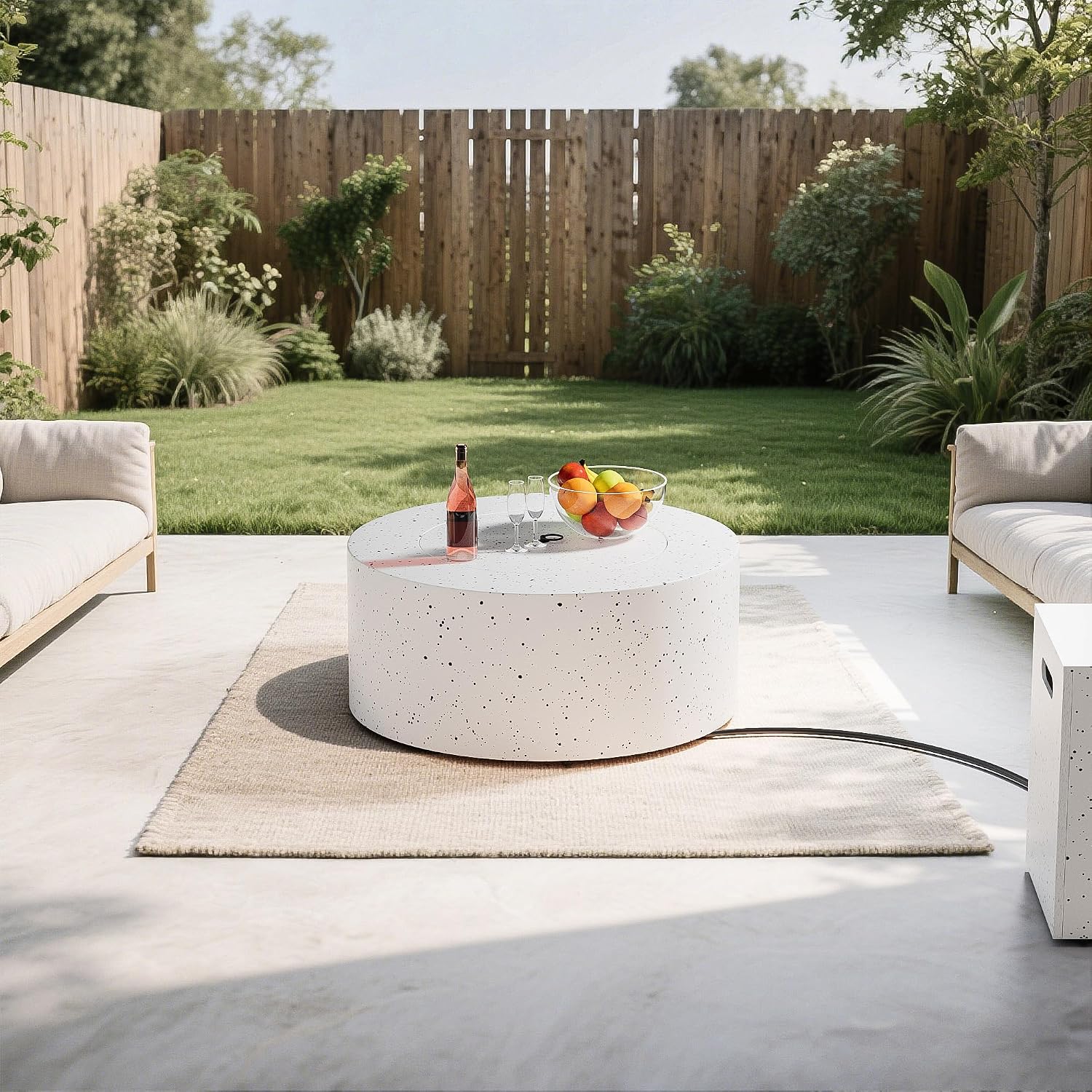Dineli 2-Piece Outdoor Propane Fire Pit Table Set w Tank Table 30'' Round Fire Pit Table 2-in-1 Firepit Table for Outside Patio Gas Fire Pit Fireplace, 50,000 BTU, Speckled White