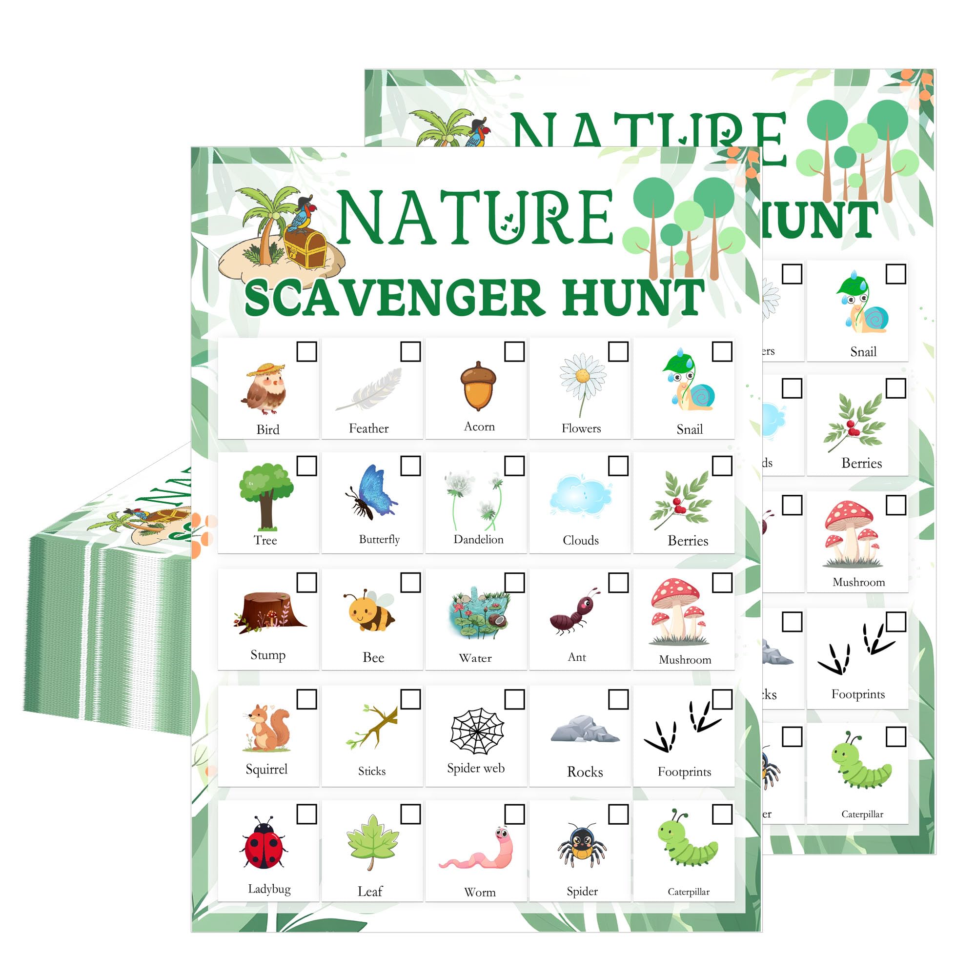 Carte de chasse au trésor nature 12,7 x 17,8 cm - Carte de jeu de chasse au trésor pour camping, voyage, anniversaire, extérieur et intérieur - Pour adultes