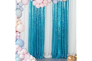 Aqua Blue Sequin Backdrop, ShinyBeauty Sparkle Turquoise Curtains