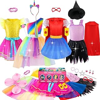 Jeowoqao Girls Dress up Trunk Princess Set, 24Pcs Pretend Play Costume Set, Fairytale, Supergirl, Princess, Rainbow Girls Costume for Toddler/Little Girls Ages 3 4 5 6 Years - Buy now