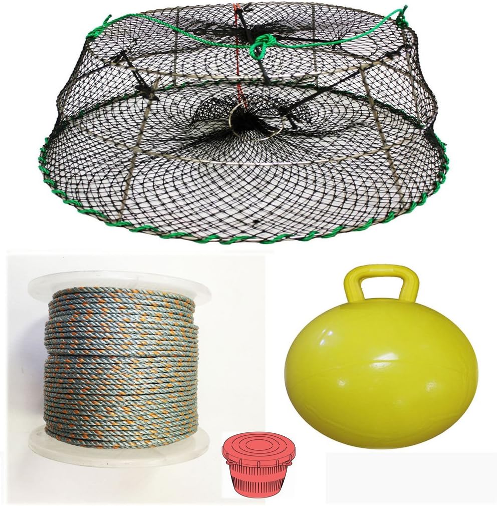 KUFA Sports Tower Style Prawn Trap with 400' Rope, Yellow Float and Vented Bait Jar Combo (CT77+PAQ5)