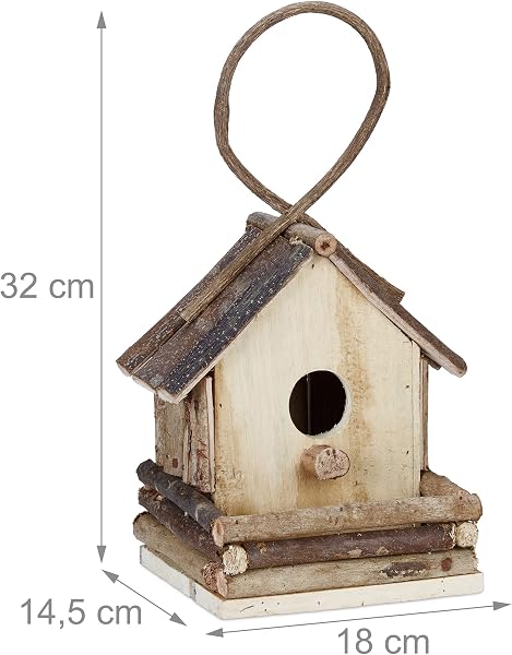 Reladays Casetta per Uccelli, da Appendere, Legno Non Trattato, Balcone, Giardino, HLP 32x18x14,5 cm, Naturale - 4