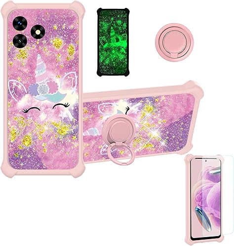 Miniatura 152 de Cricket Debut S2 - Funda compatible con AT&T Calypso 4 U380AC U380AA con protector de pantalla de vidrio templado, soporte de anillo, purpurina