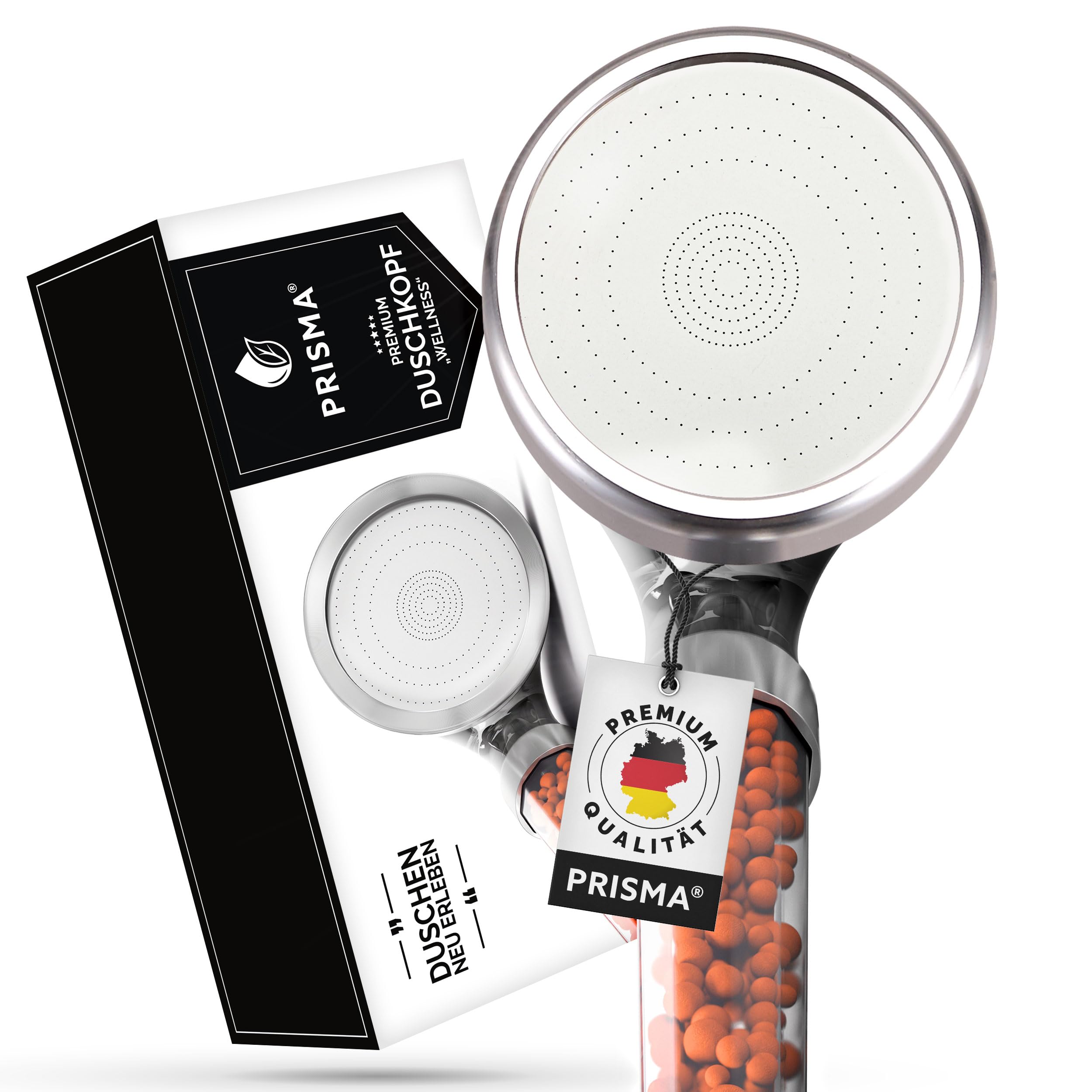 PRISMA Duschkopf für ein einzigartiges Duscherlebnis - Mehr Wasserdruck, Wassersparend, 3 Funktionen mit Filter, Regendusche Handbrause Brausekopf Massage