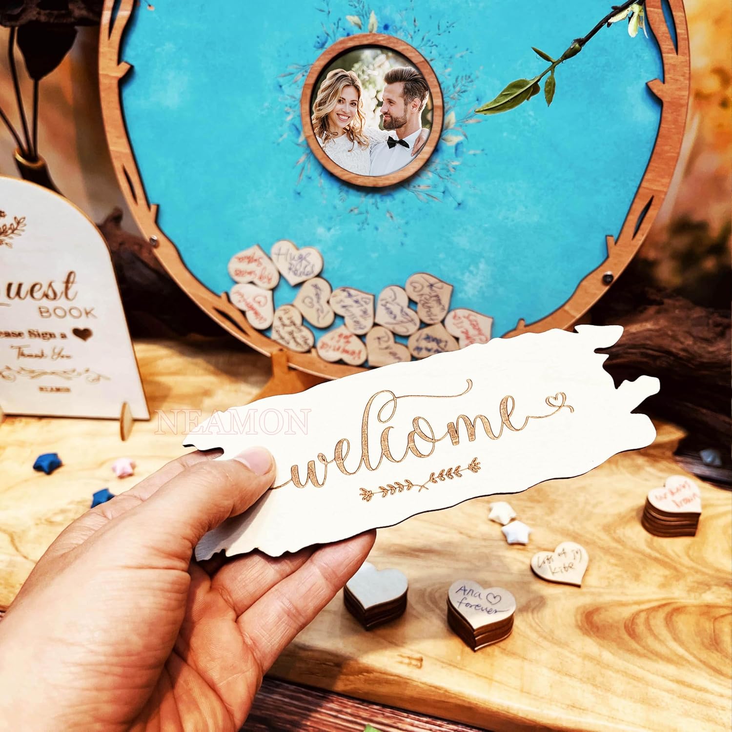 Rustic Wedding Guest Book Alternative Pen Set Sign Tree Branch, Unique Personalized Guest Book Wedding Reception Birthday Baby Shower Bridal Baptism Party Decor (Beatiful Brown)