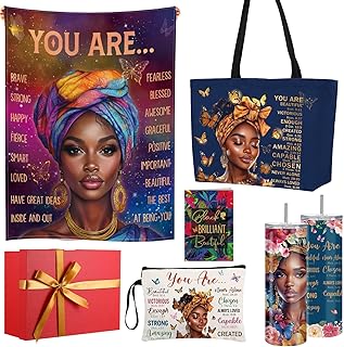 Geiserailie African American Gifts for Women - Afro Black Girl Blanket, Tote Bag, Gift Box and More for Black Mom Friends Lady Birthday Halloween Christmas Party Present(Purple Butterfly)