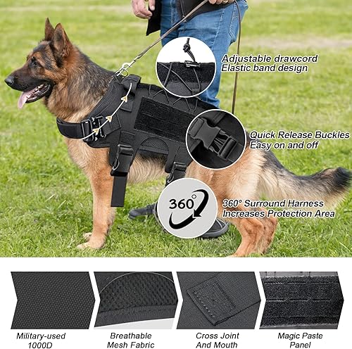 Miniatura 3 de Arnés táctico para perros medianos y grandes sin tirones, arnés de chaleco para perro con hebilla de metal, arnés militar ajustable para perro con