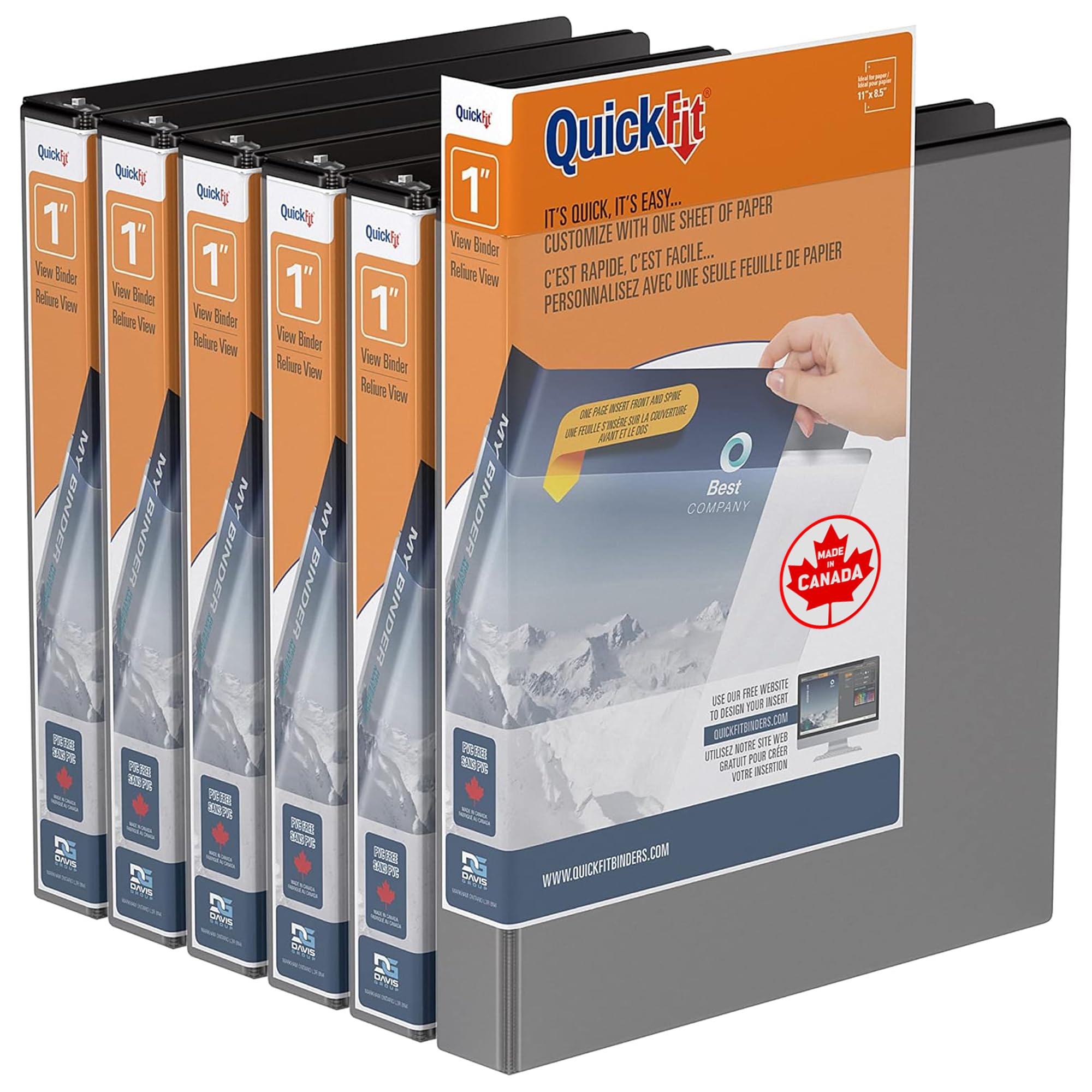 QuickFit View Binder, 3-Ring Binder for School or Office, D Ring, Black, 6 Pack, 1 Inch