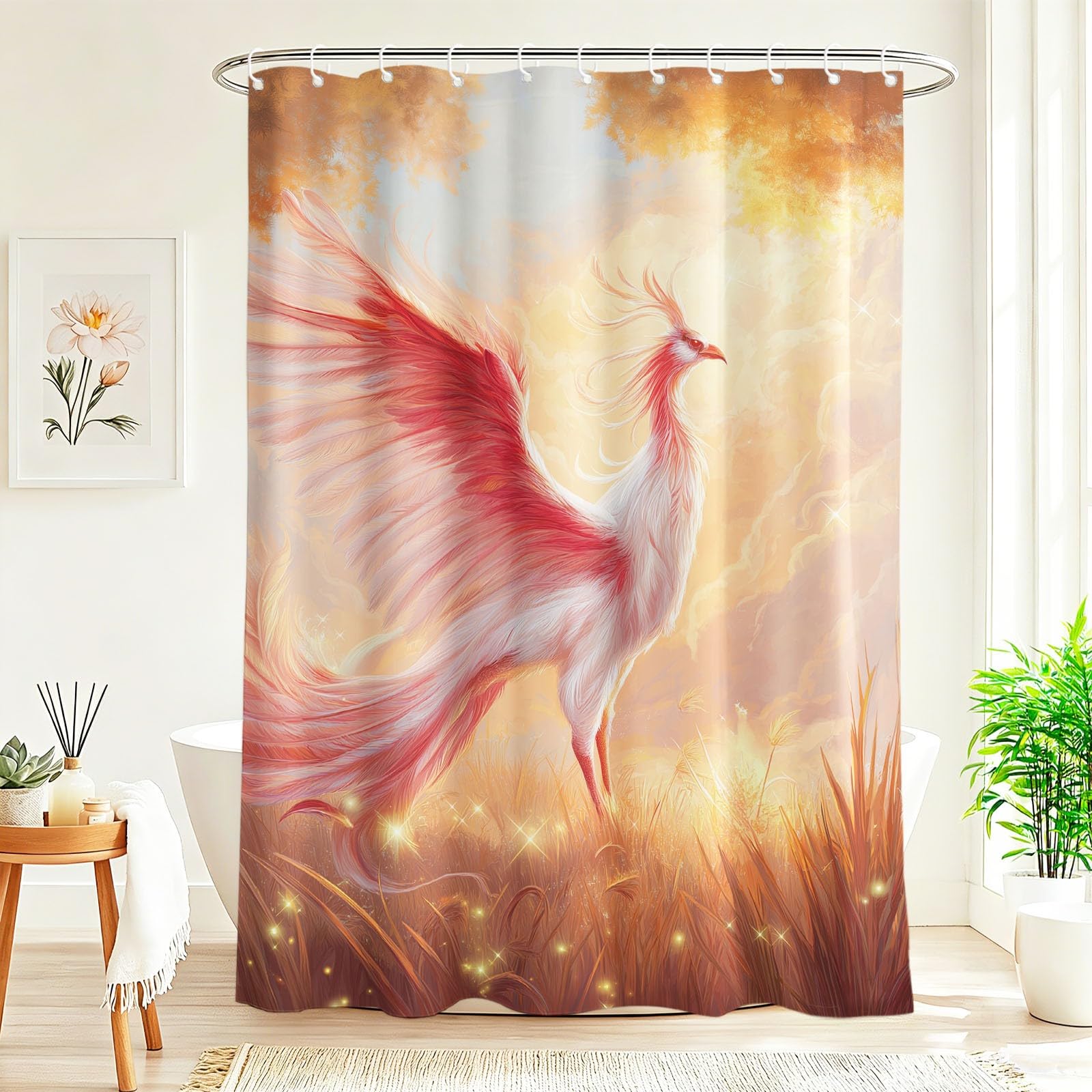 Mythical Creatures - Tenda da doccia per bambini, ragazzi e adulti, in tessuto resistente alla muffa, impermeabile, 240 x 200 cm, arancione