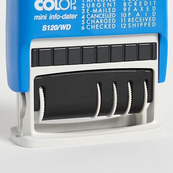 COLOP Self-Inking S Model Line Dater, Non-Toxic and Water Based Ink, Adjustable Date Stamp (S-120/WD Message Dater, 5/32)