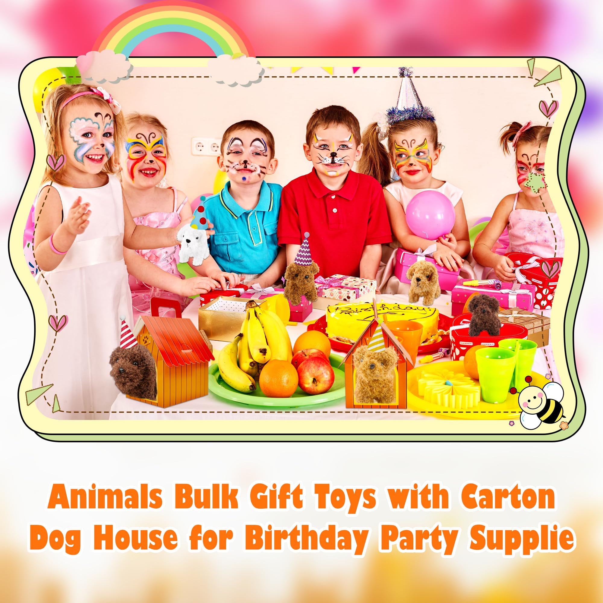 72 piezas de regalos de fiesta de perro de peluche con 24 mini juguetes de peluche de perro de peluche, 24 sombreros de cumpleaños y 24 casas de perro de cartón rojo para adoptar fiesta de