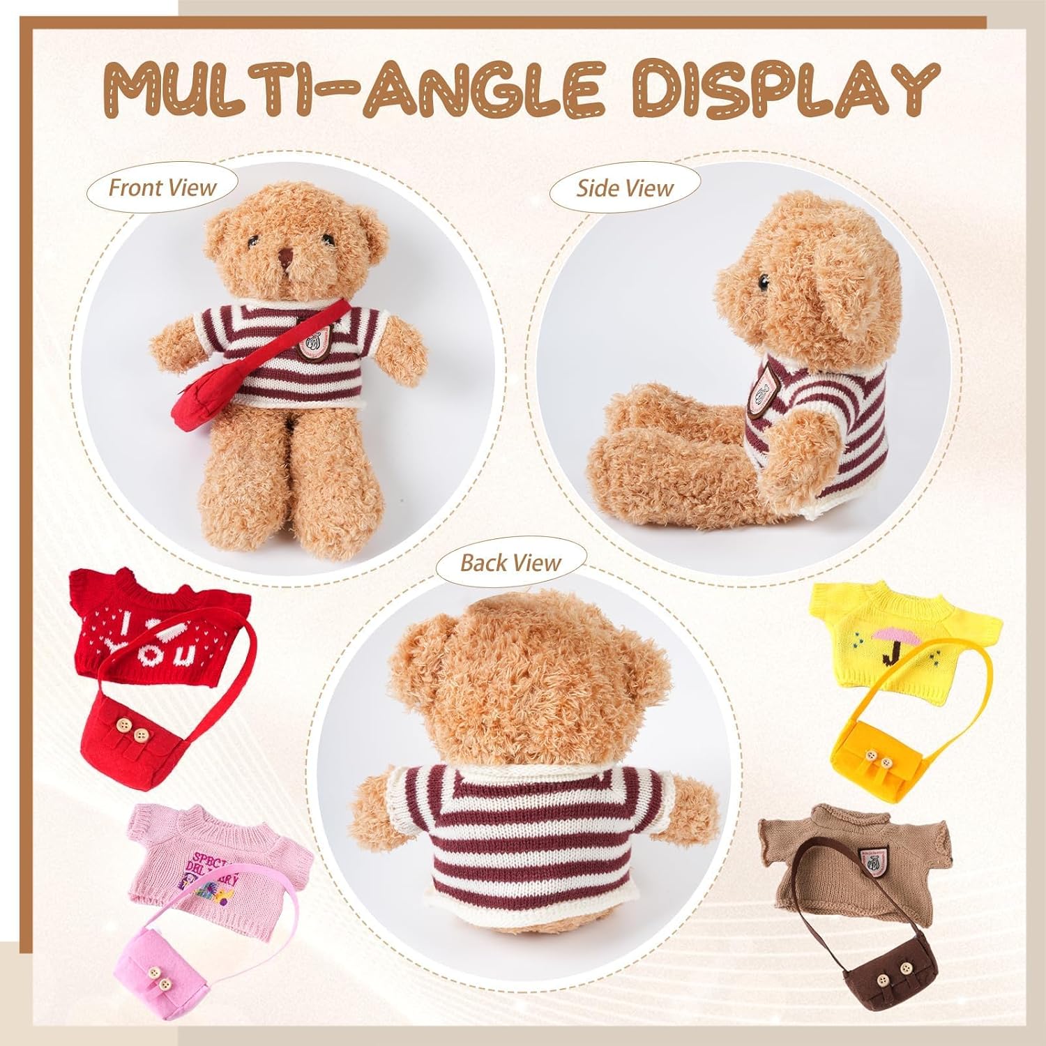 16 Pcs Bear Clothes Outfits Fit 10-12 Inches Animal Plush Including 8 Sweaters and 8 Bags Cute Stuffed Animal Doll Accessories