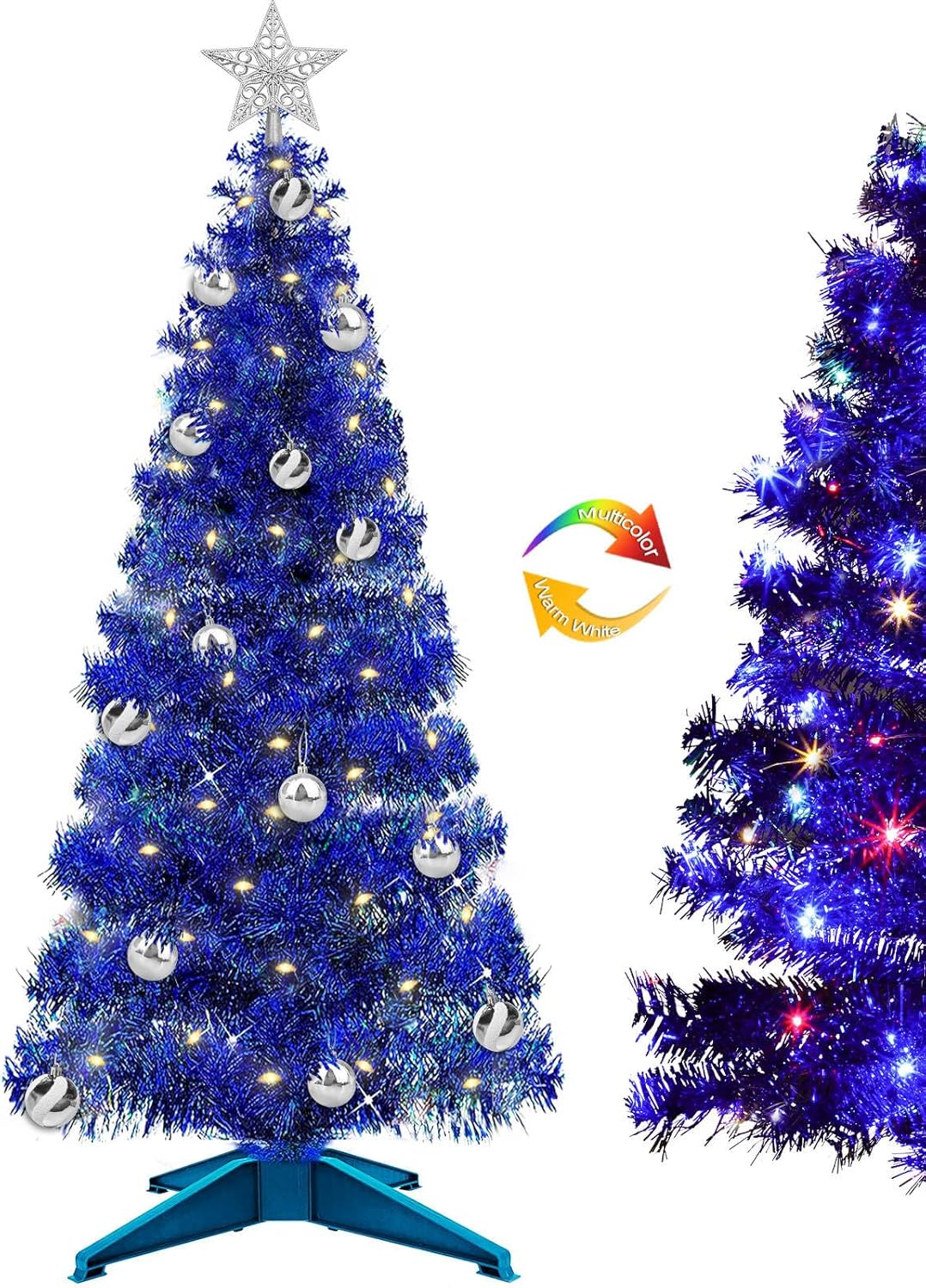 4 Ft Lighted Mini Artificial White Christmas Tree with Timer Remote Control 8 Mode 100 Warm White Light 18 DIY Ball Ornaments 3D Star Battery Operated Small Xmas Tree Table Indoor Holiday Decor