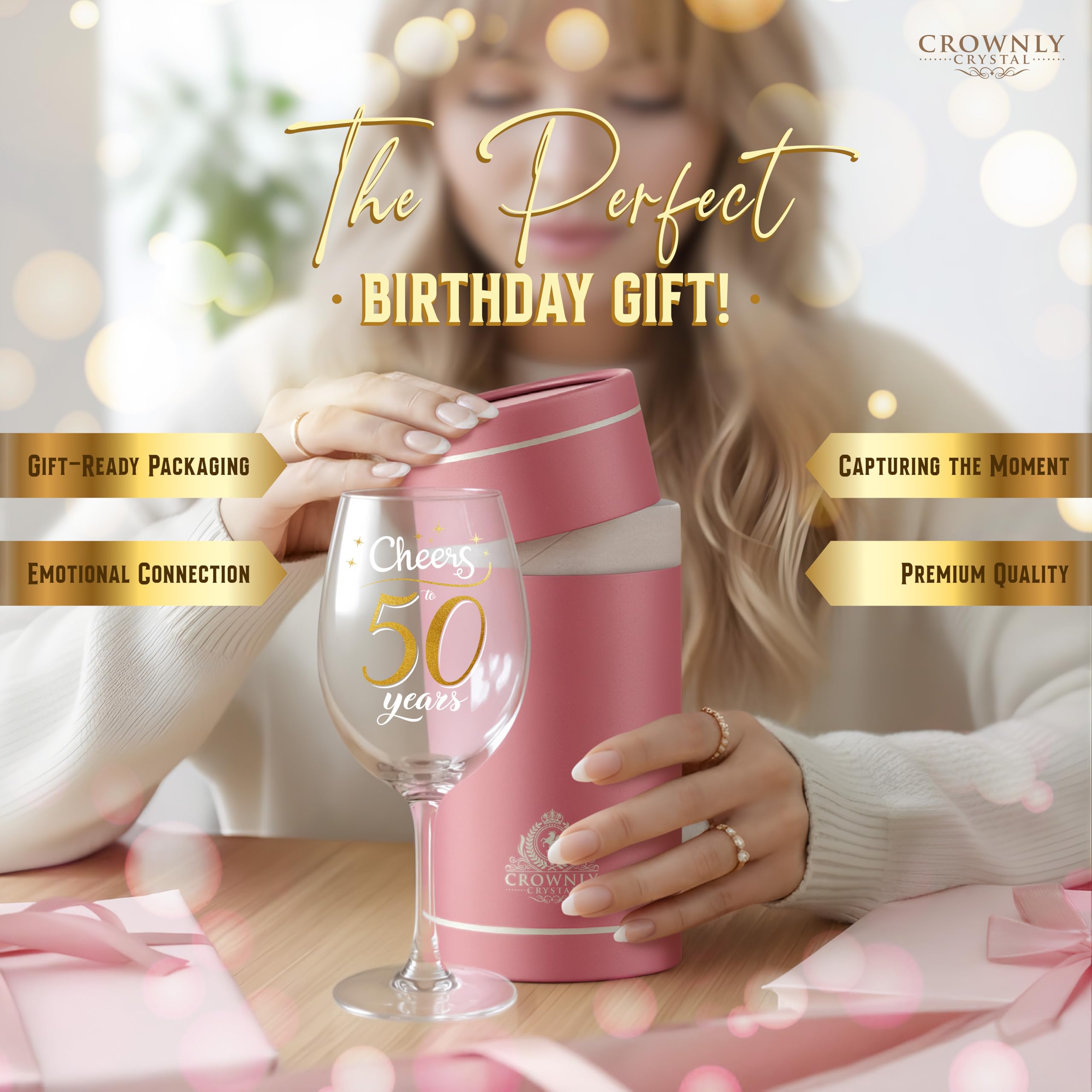 CROWNLY CRYSTAL Calice Da Vino Personalizzato Regalo Donna 50 Anni Con Scritta Cheers To 50 Years Bicchiere Vino Personalizzato In Vetro Elegante Con Scatola Regalo Premium Per Compleanno Importante