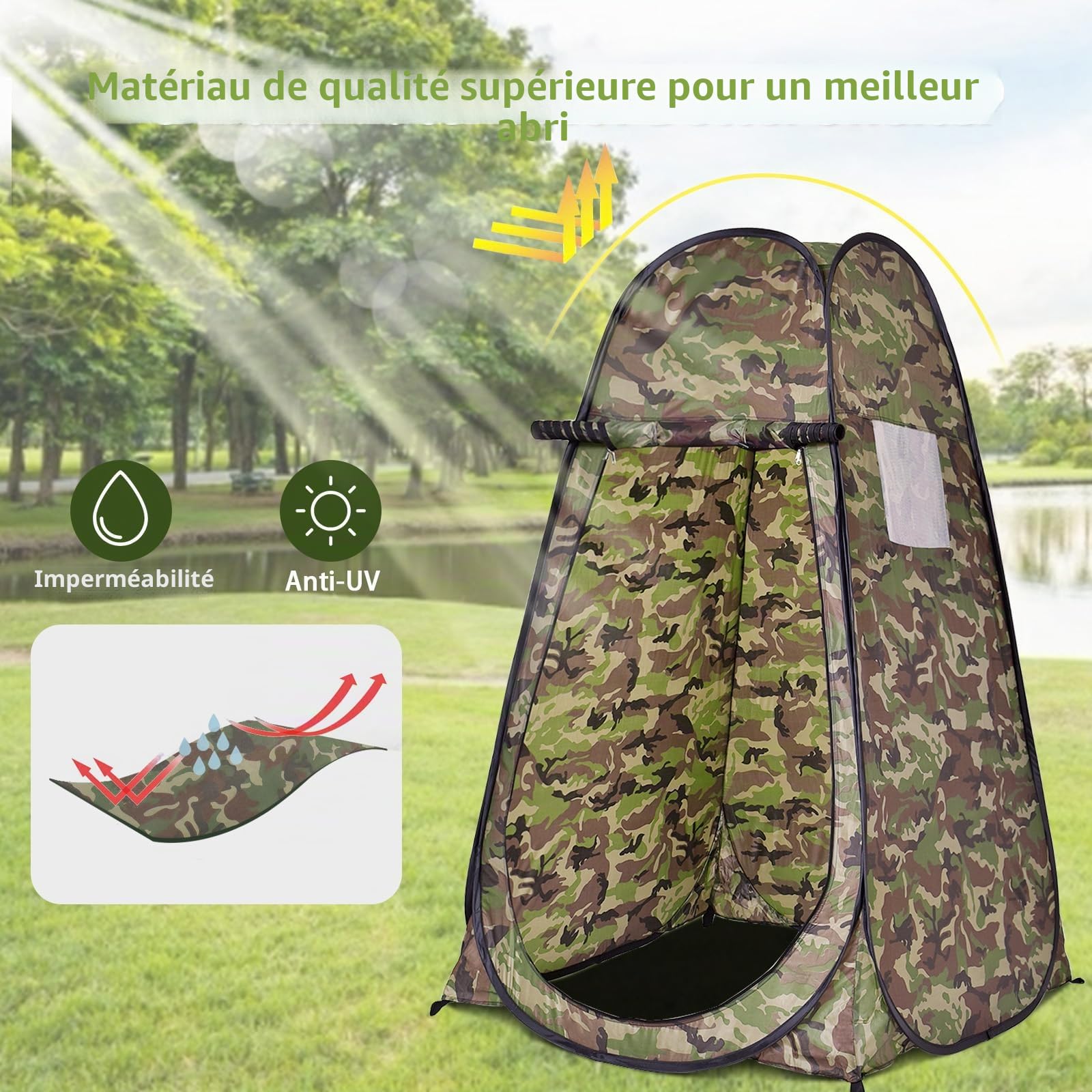 HOMASIS Tente de Douche Pop-up, Tente de Toilette et Changement, Cabine de Douche d'Intimité avec Sac de Transport Portable l'Extérieur, pour Camping et Plage, 120 x 120 x 190 cm
