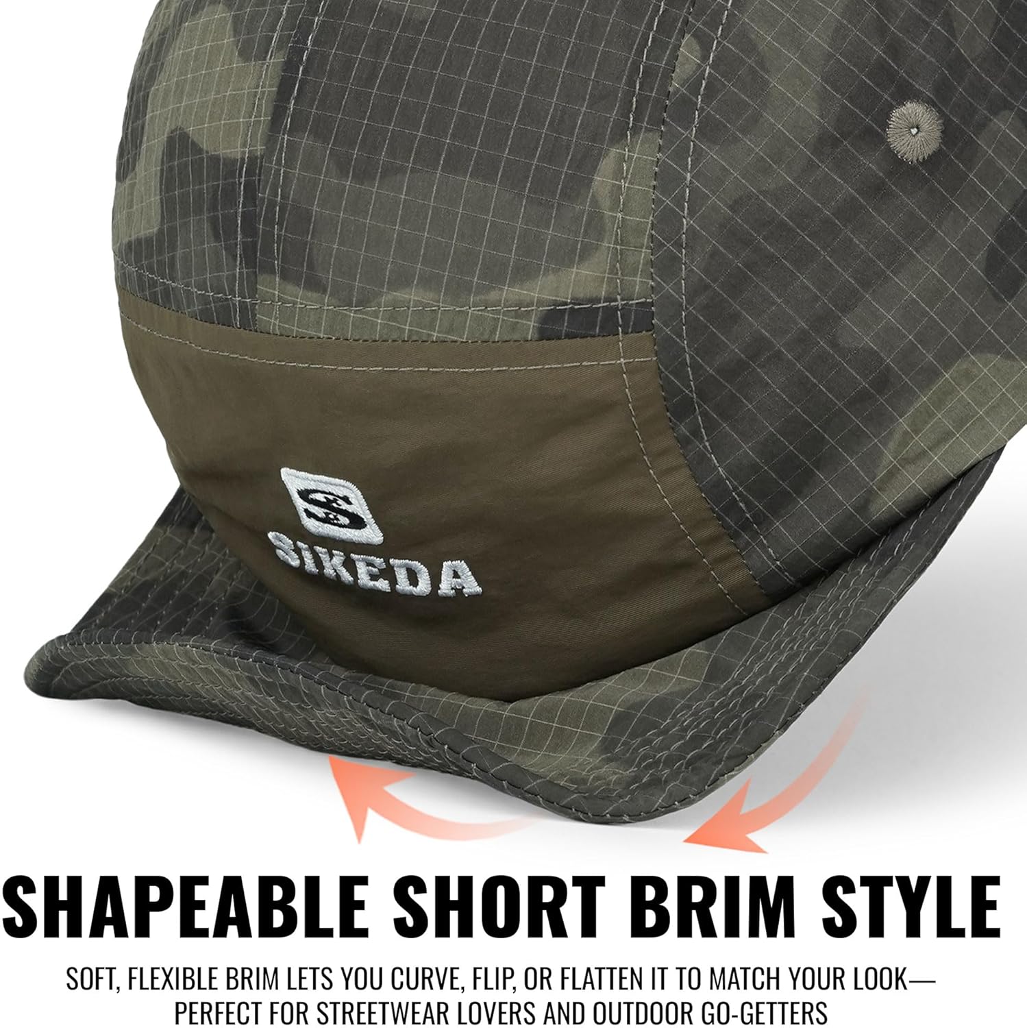 CLAPE Short Brim Baseball Cap for Men, Camouflage Quick-Dry 5 Panel Camper Hat Shapeable Low Profile Short Bill Cap - Image 6