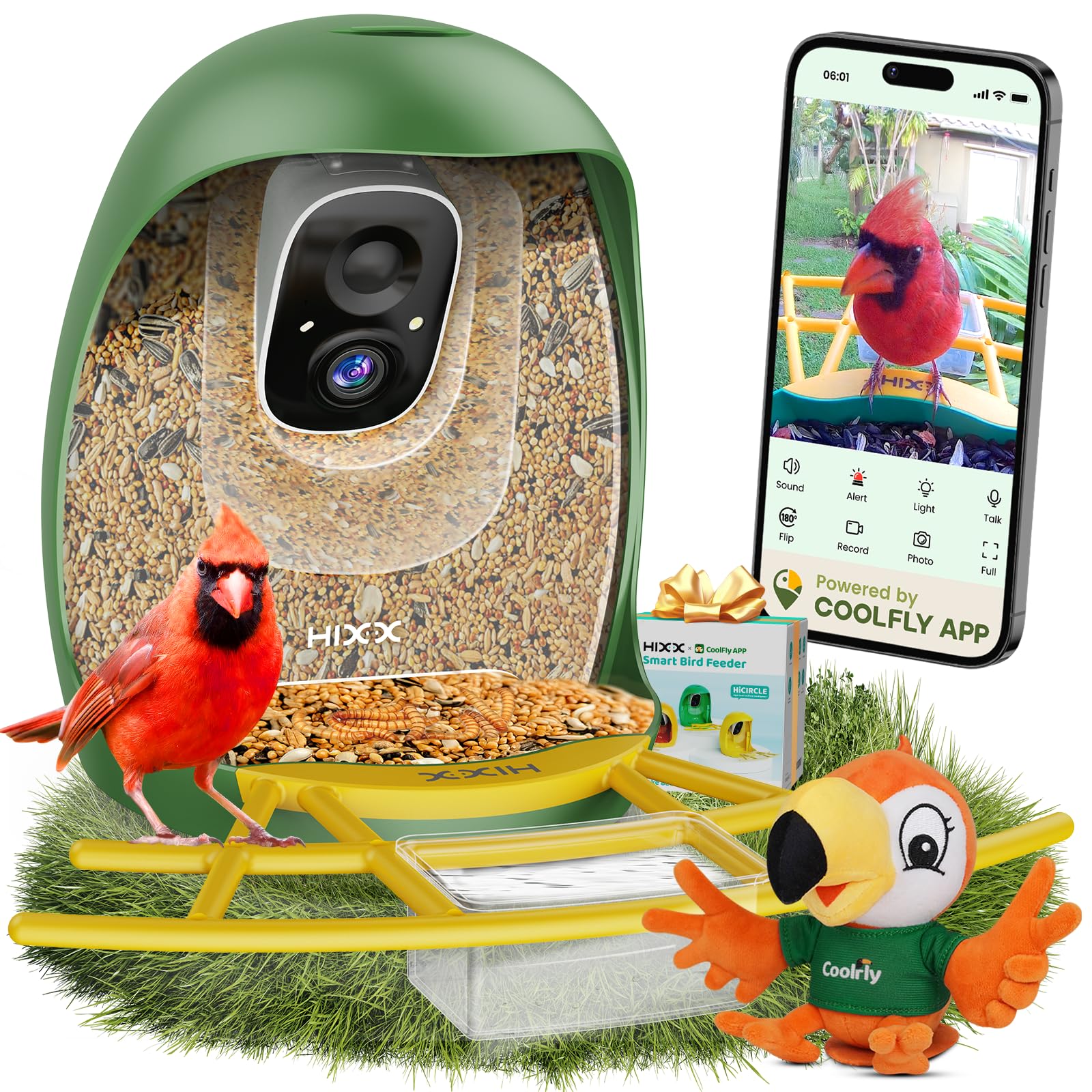HIXX Smart Bird Feeder with Camera, AI Identify Birds & Auto Capture, 2K HD Live Camera Birdwatching with Color Night Vision for Bird Lovers Gifts