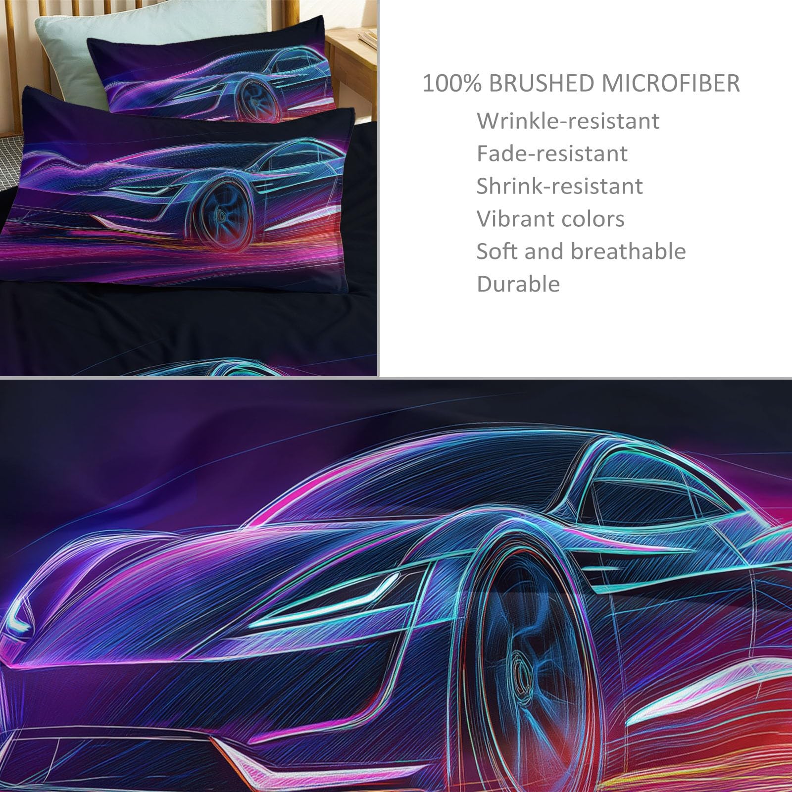Poszwa na kołdrę dwustronna nowoczesna technologia samochodowa elektryczna 200 x 200 cm, 3-częściowa miękka kołdra z mikrofibry - 2 poszewki na poduszki, kołdra 4 pory roku, do łóżka 2-osobowego