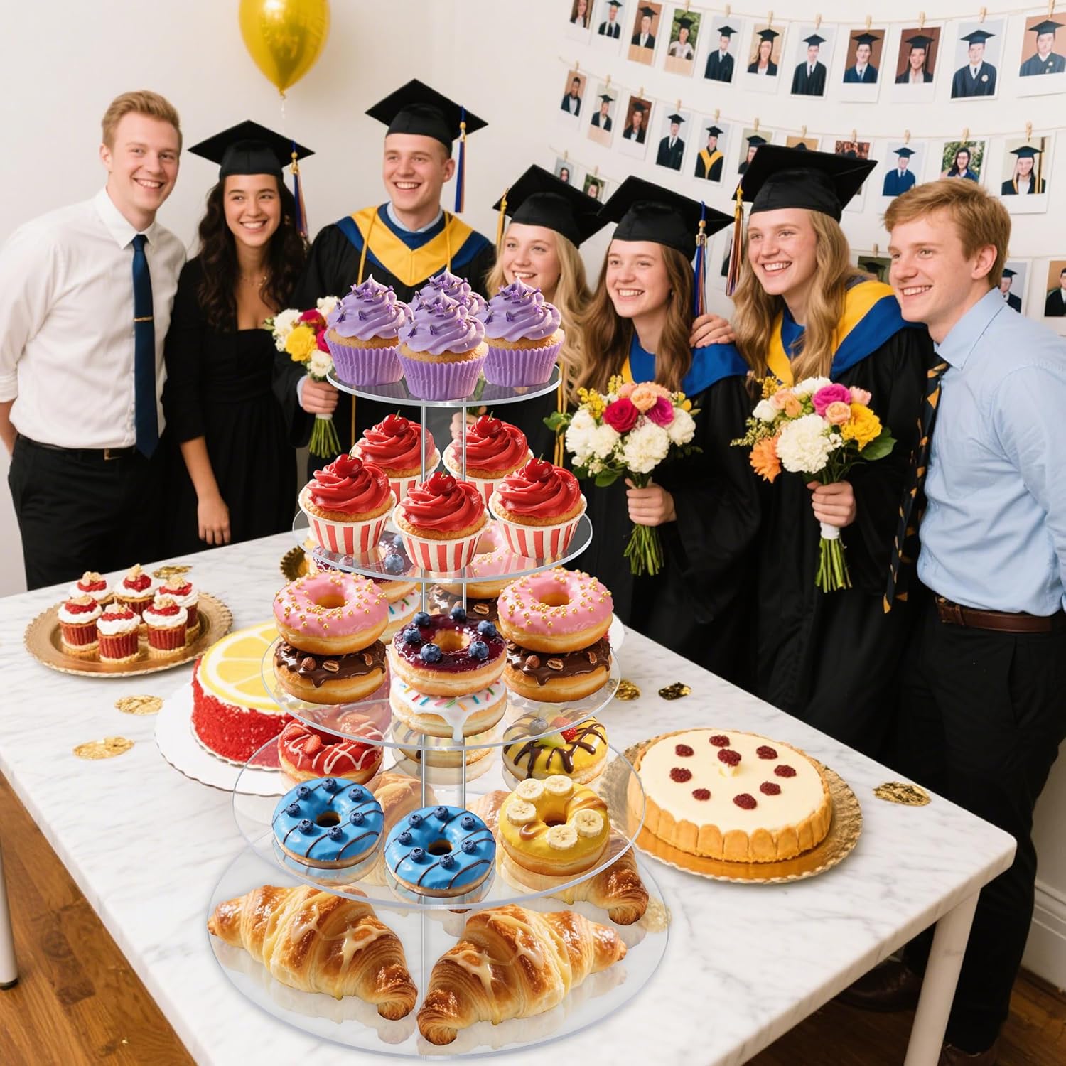 5 Tier Maypole Cupcake Stand, Lager Round Acrylic Cupcake Tree Tower for 50 Cupcakes,Clear Cupcake Holder Display Stand for Wedding Birthday Party Baby Shower Dessert Table- 16 Inch - Image 2
