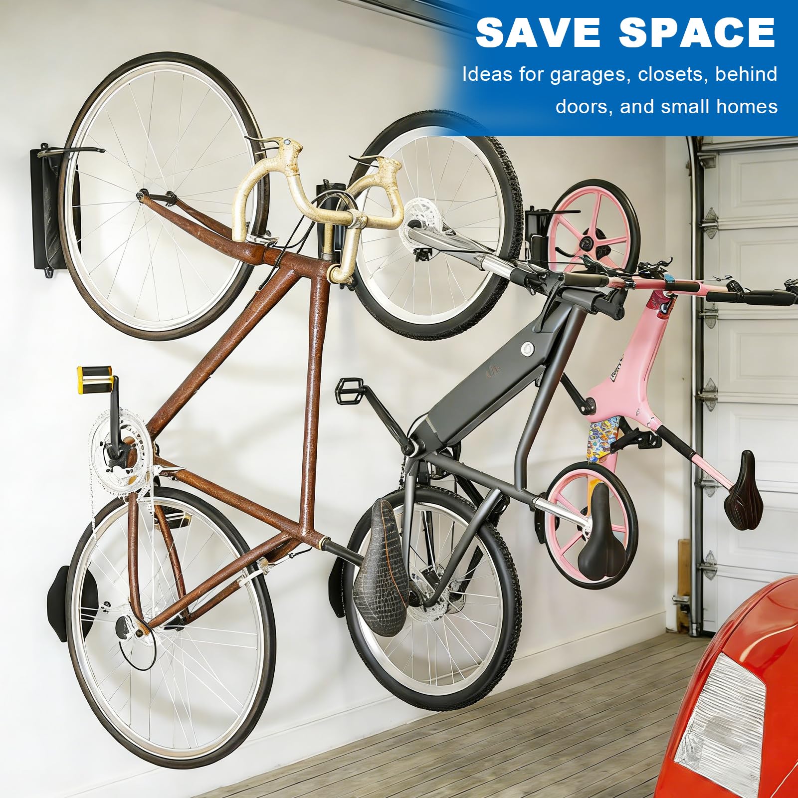 2 Paquete Soporte Bicicletas Pared Giratorio, Soporte Vertical de Pared Giratorio para Bicicletas, MTB y Bicicleta de Carretera Soporte Bicicleta Pared Giratorio Vertical para Garaje/Interiores