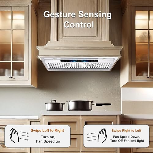 Miniatura 9 de Awoco RH-BQ-X36 - Campana extractora de acero inoxidable integrada con conducto de profundidad de 18.5 pulgadas, 4 velocidades, 700 CFM, luces LED,