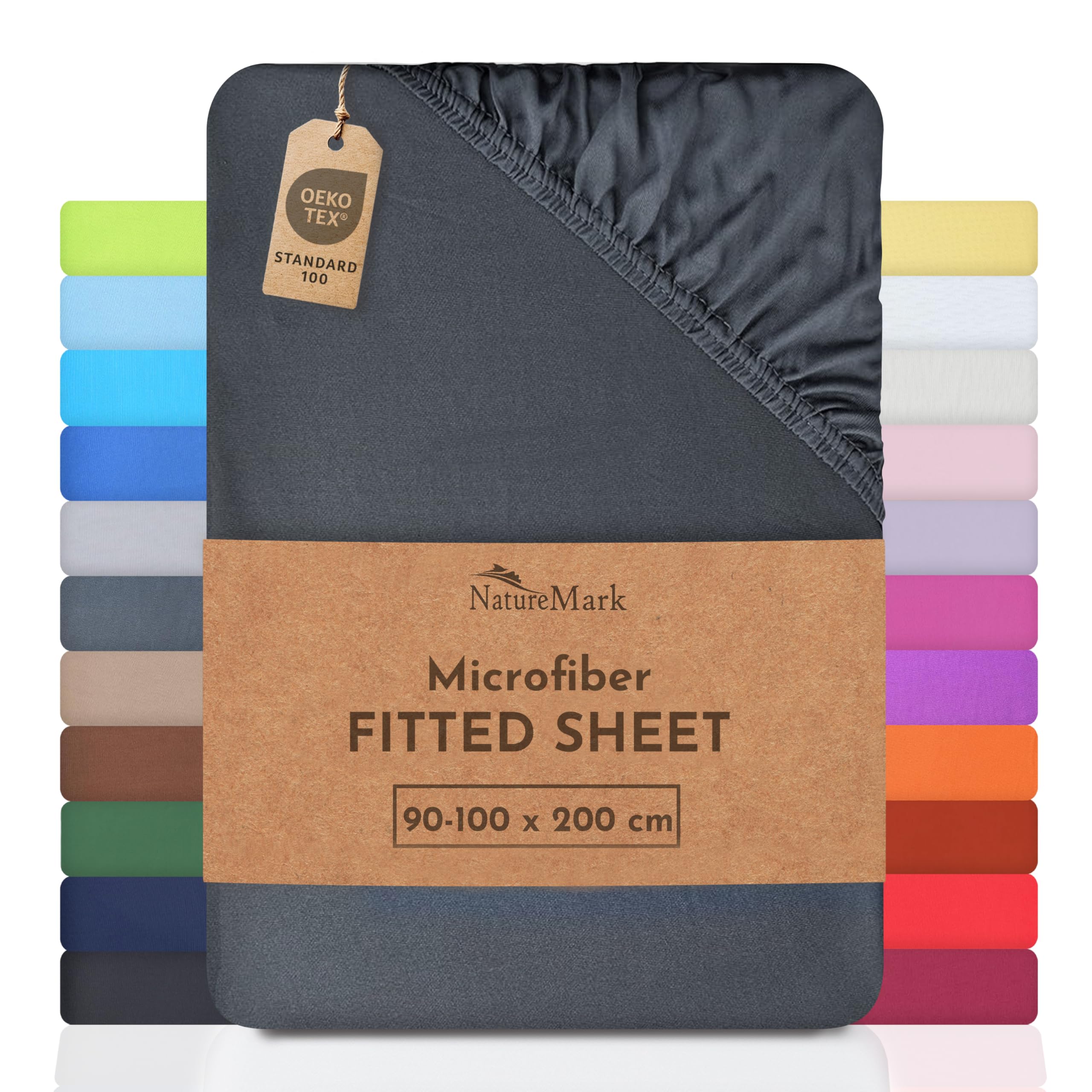 NatureMark Microfiber Fitted Sheet – Soft, Breathable & Comfortable – With Elastic Band – 90 x 200 cm – Anthracite Grey