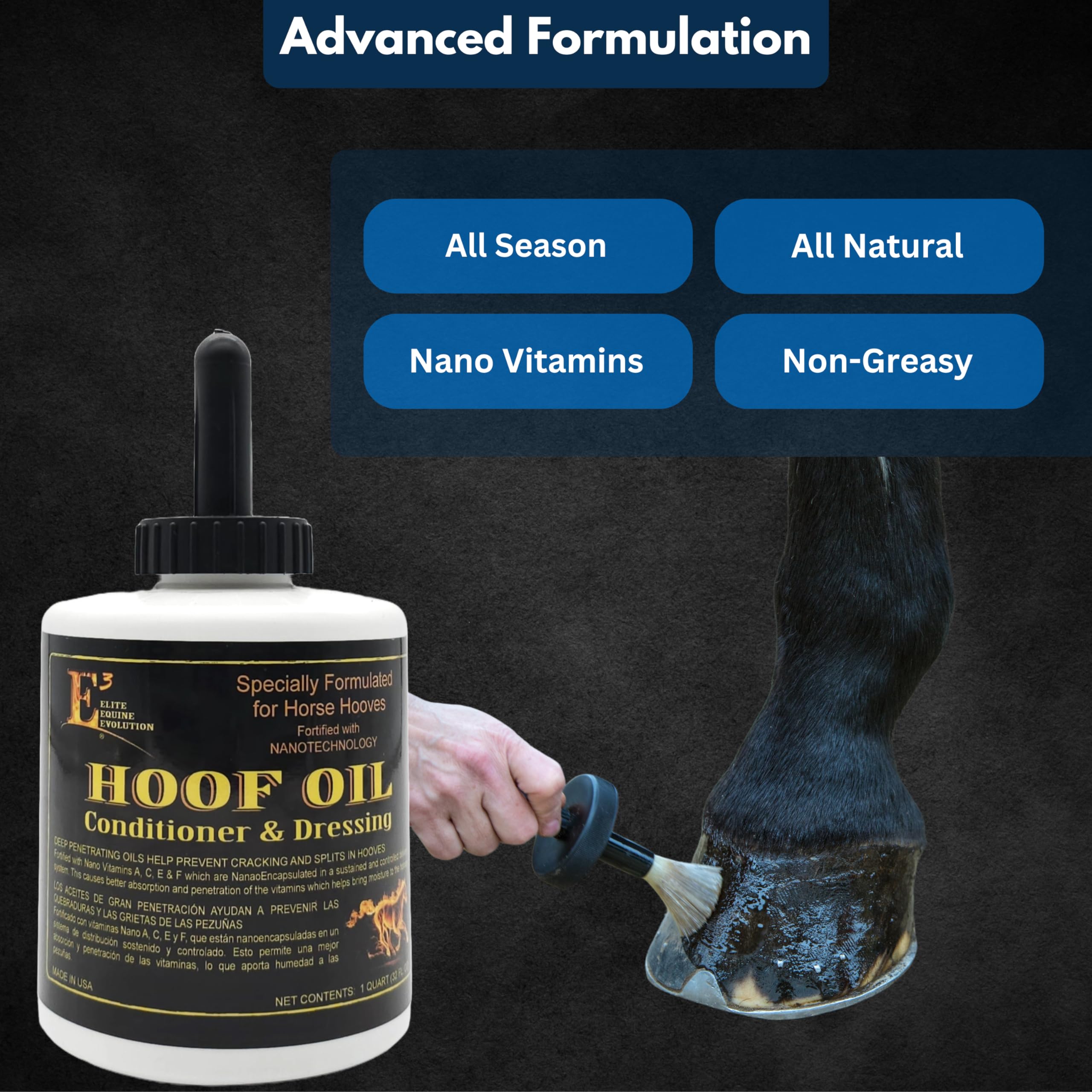 E3 Hoof Conditioner & Dressing Oil 32 oz, Expert Formula for Nourishing & Protecting Horse Hooves, Deep Conditioning for Elasticity, Enhances Shine, Protective Barrier, Easy Application - image 3